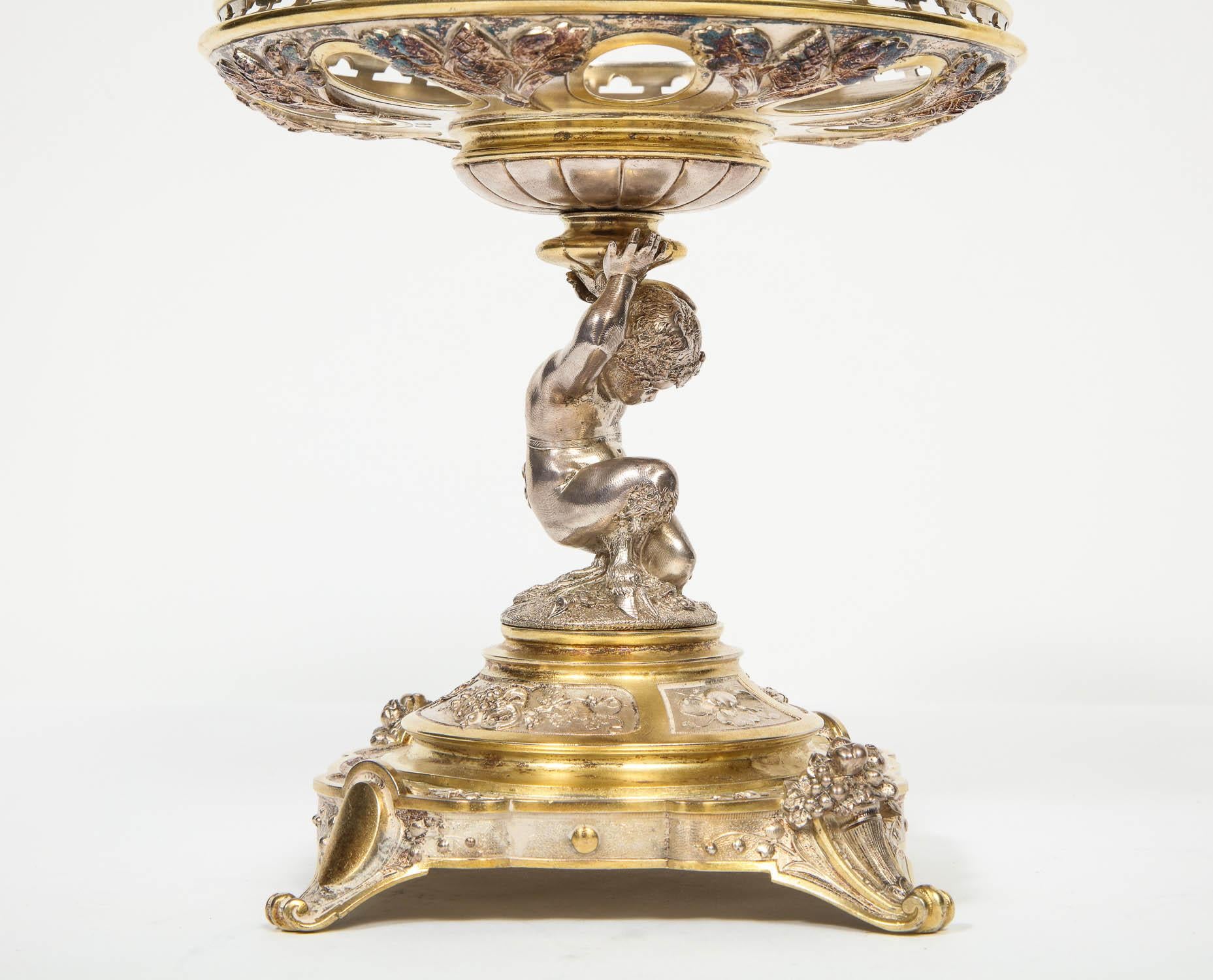 Silver Plate Elkington & Co., a Pair of Gilt and Silvered Bronze Tazza Centerpieces