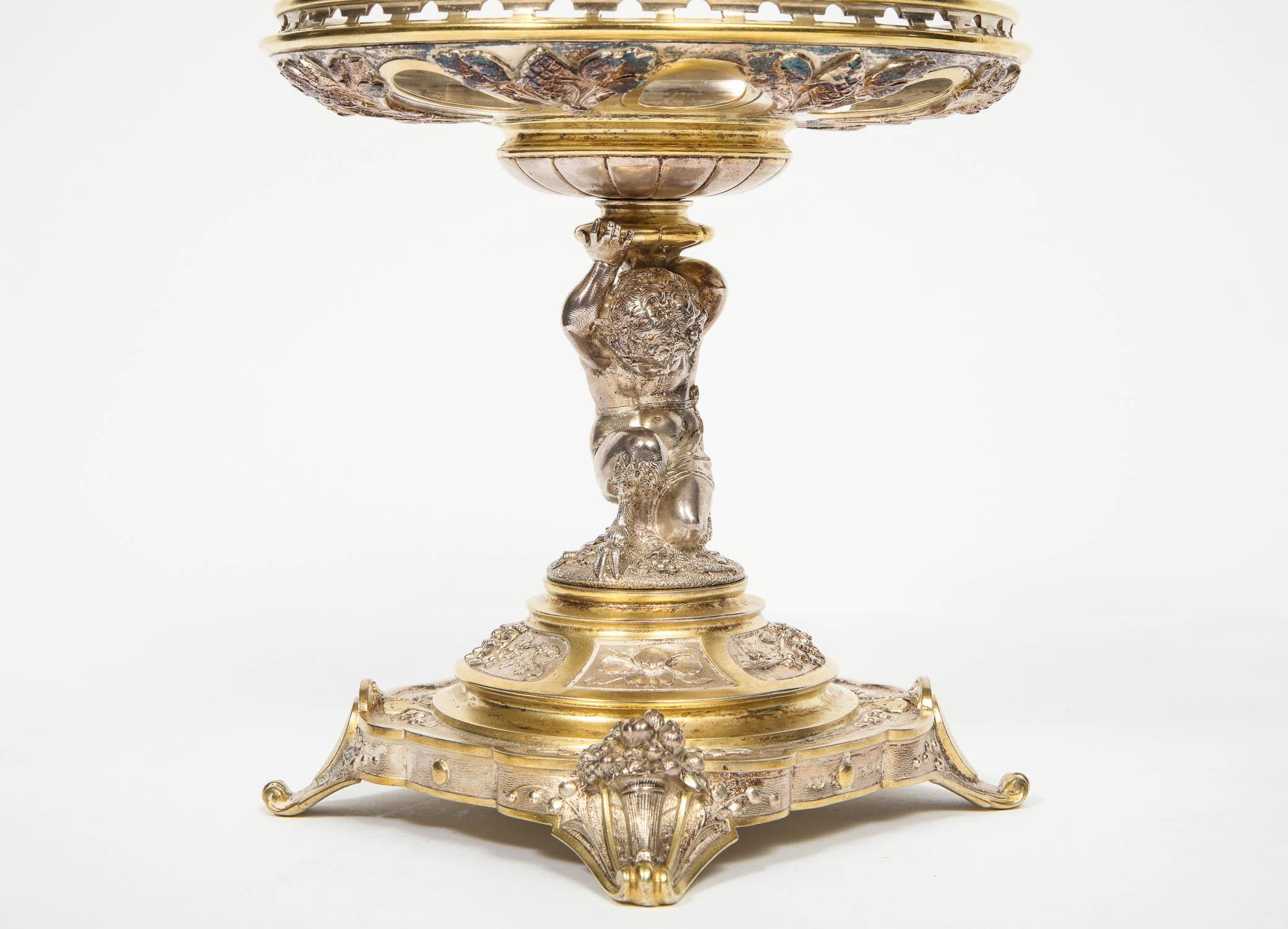 Elkington & Co., a Pair of Gilt and Silvered Bronze Tazza Centerpieces 1