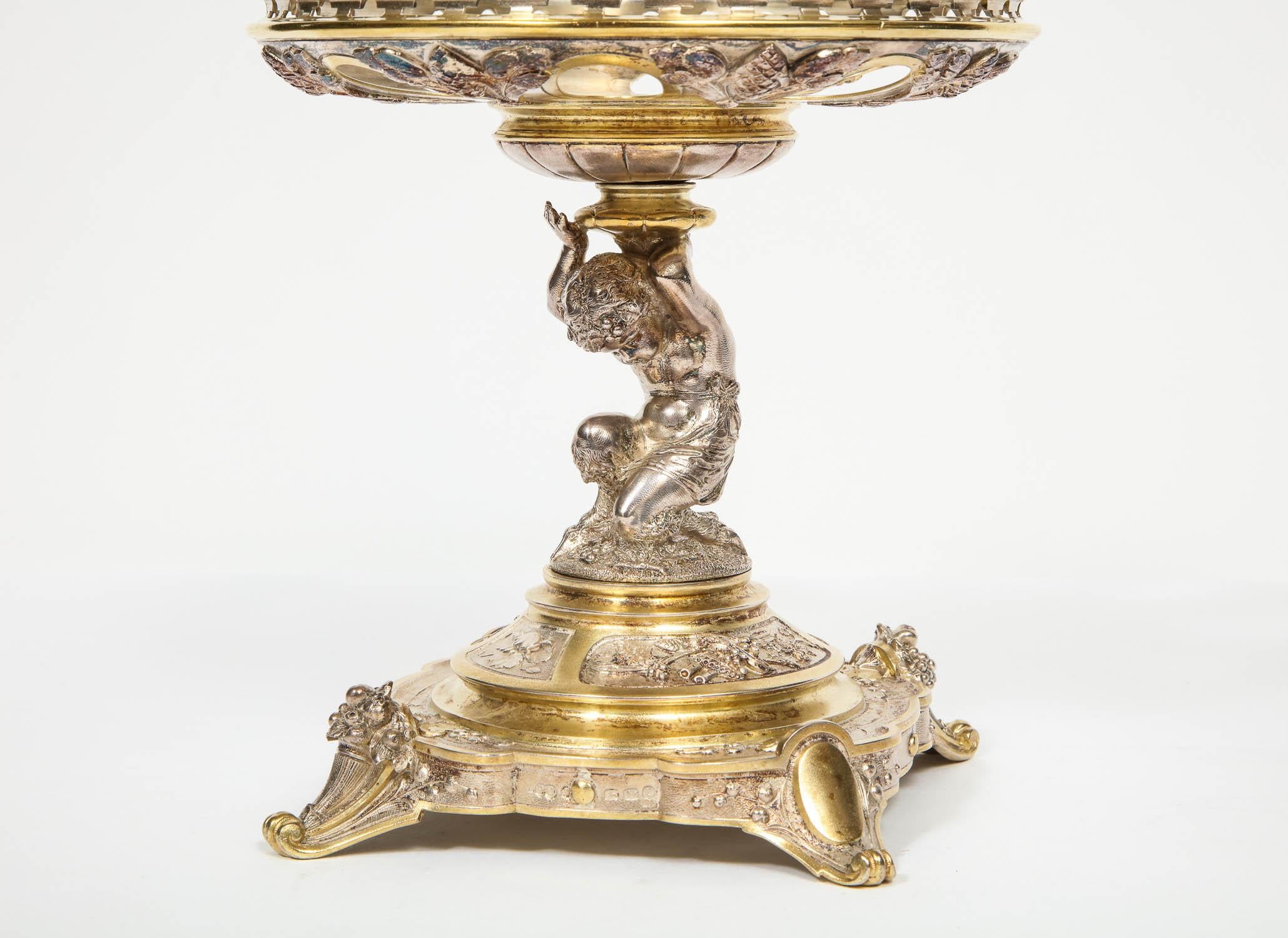 Elkington & Co., a Pair of Gilt and Silvered Bronze Tazza Centerpieces 2