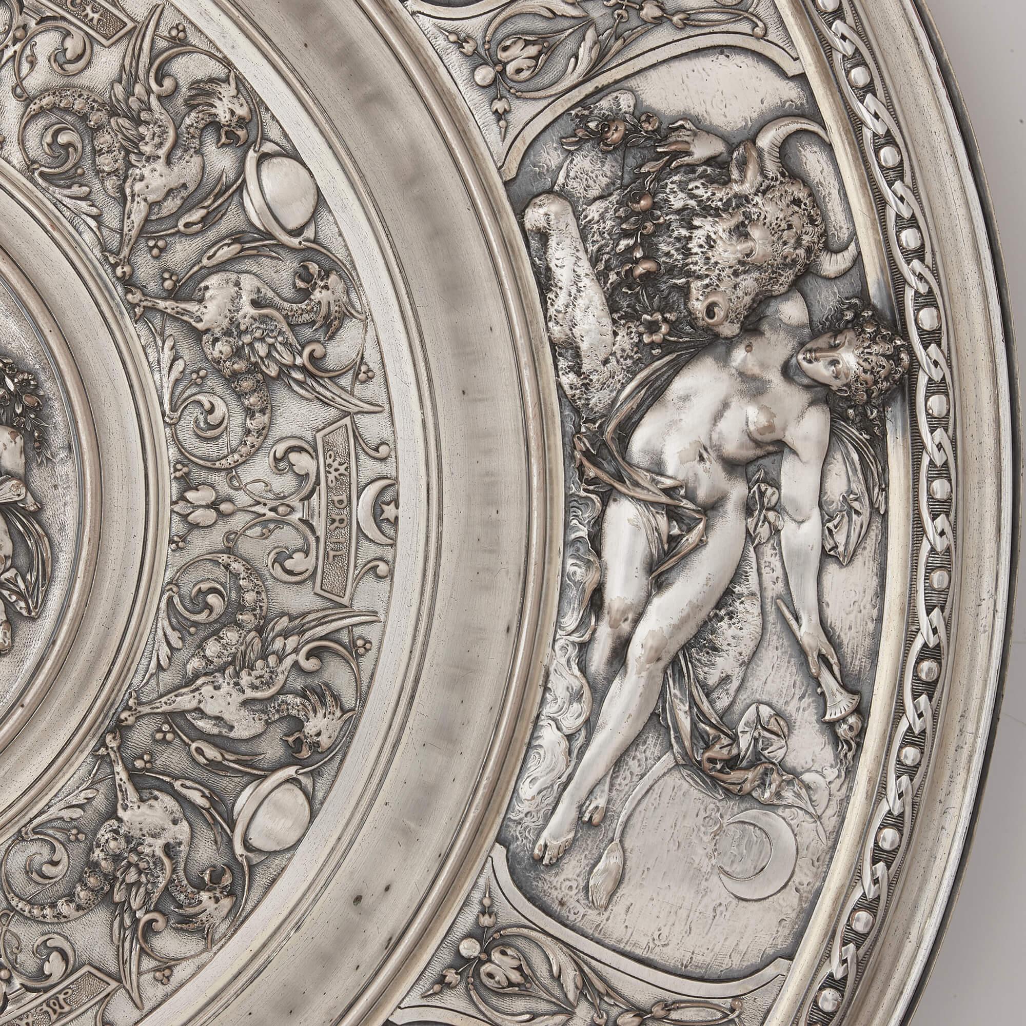 Silver Plate Elkington & Co. Pair of Silver-Plated Chargers of the Seasons For Sale