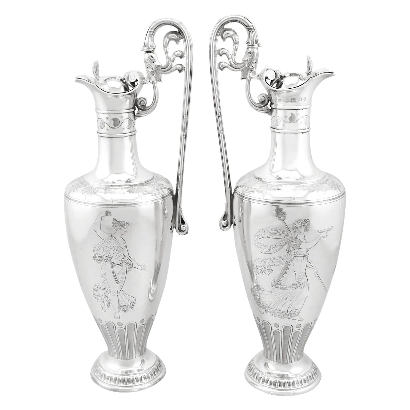 Elkington & Co Set of 2 Victorian Sterling Silver Claret Jugs