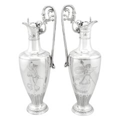 Elkington & Co. Set di 2 brocche da claret vittoriane in argento massiccio