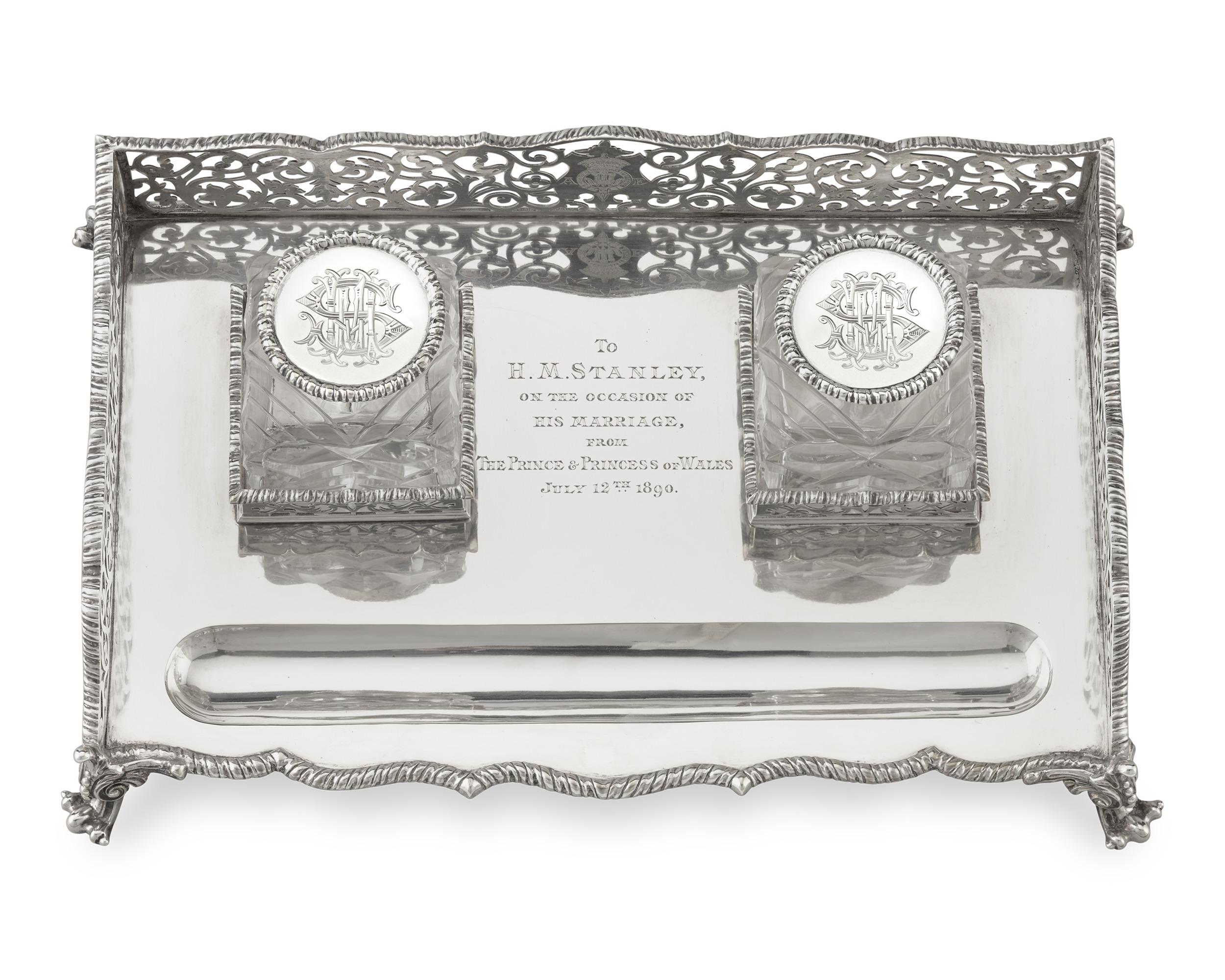 Victorian Elkington & Co. Silver Inkwell Of Henry Morton Stanley For Sale