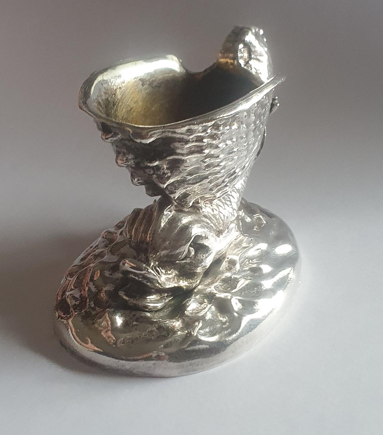 19th Century Elkington & Co Silver Plated Dolphin & Shell Salt Cellar with Silver Gilt lining For Sale
