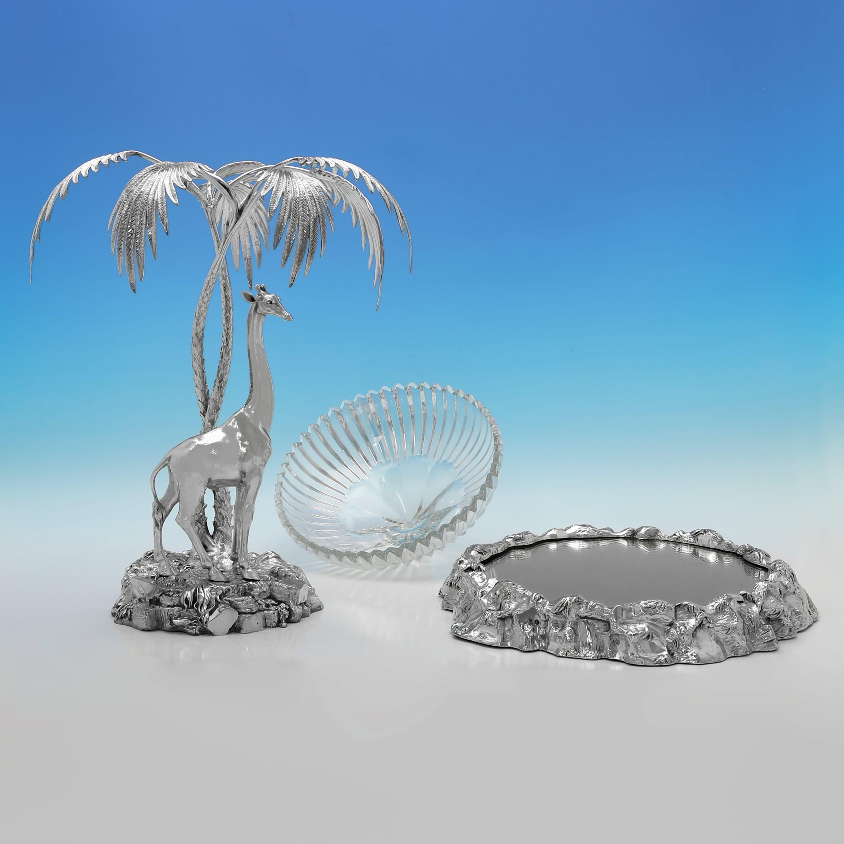 Victorian Elkington naturalistic giraffe and palm tree centrepiece made in 1884 For Sale