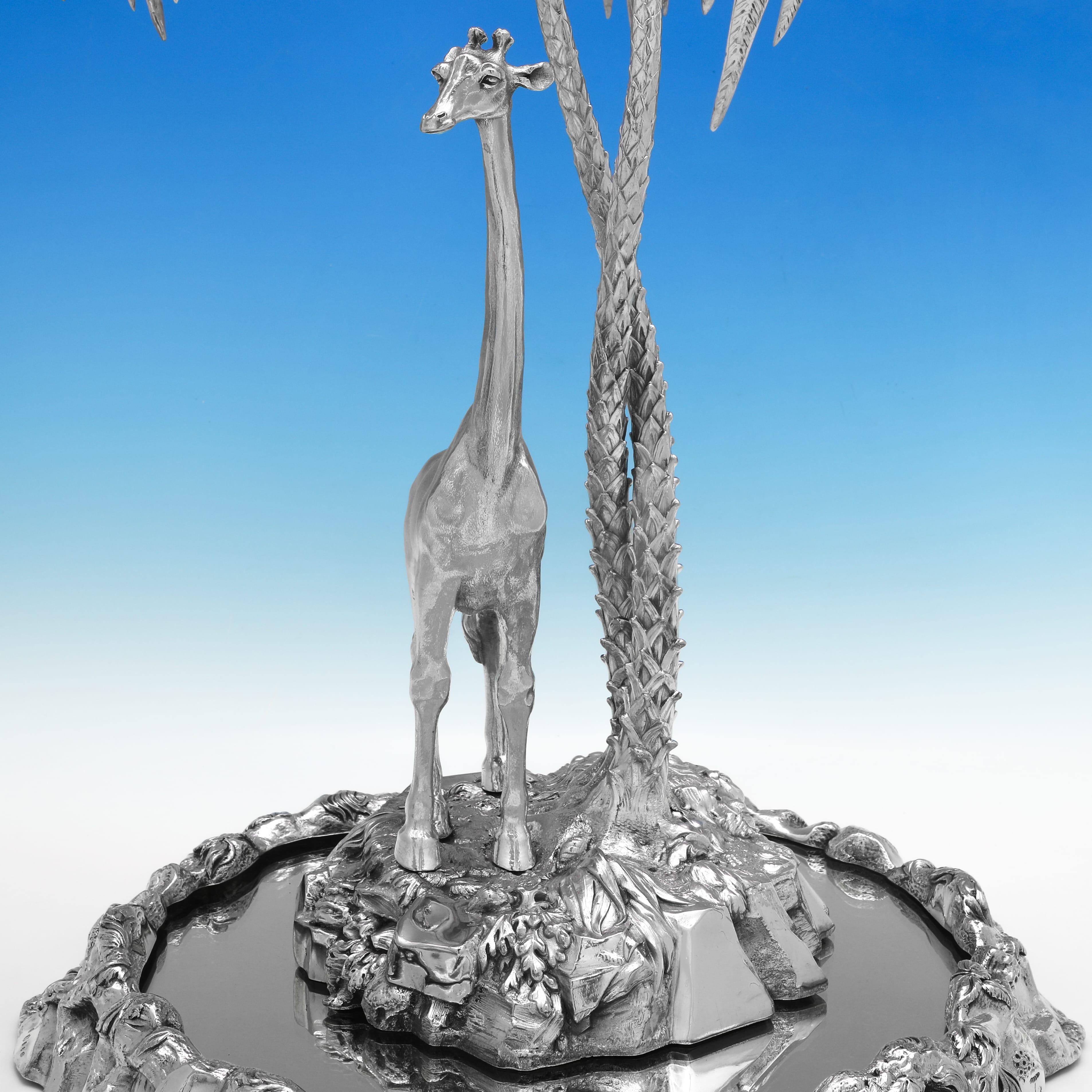 Elkington naturalistic giraffe and palm tree centrepiece made in 1884 In Good Condition For Sale In London, London