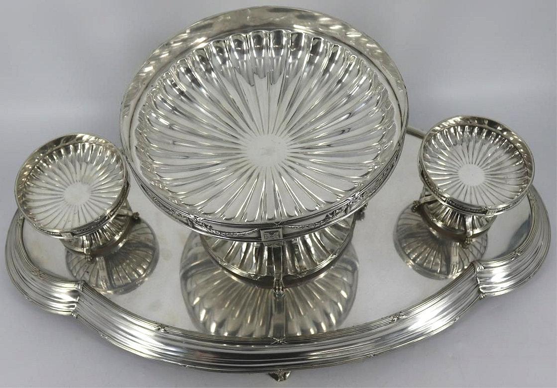 Silvered Elkington Silverplate and Glass Centerpiece For Sale