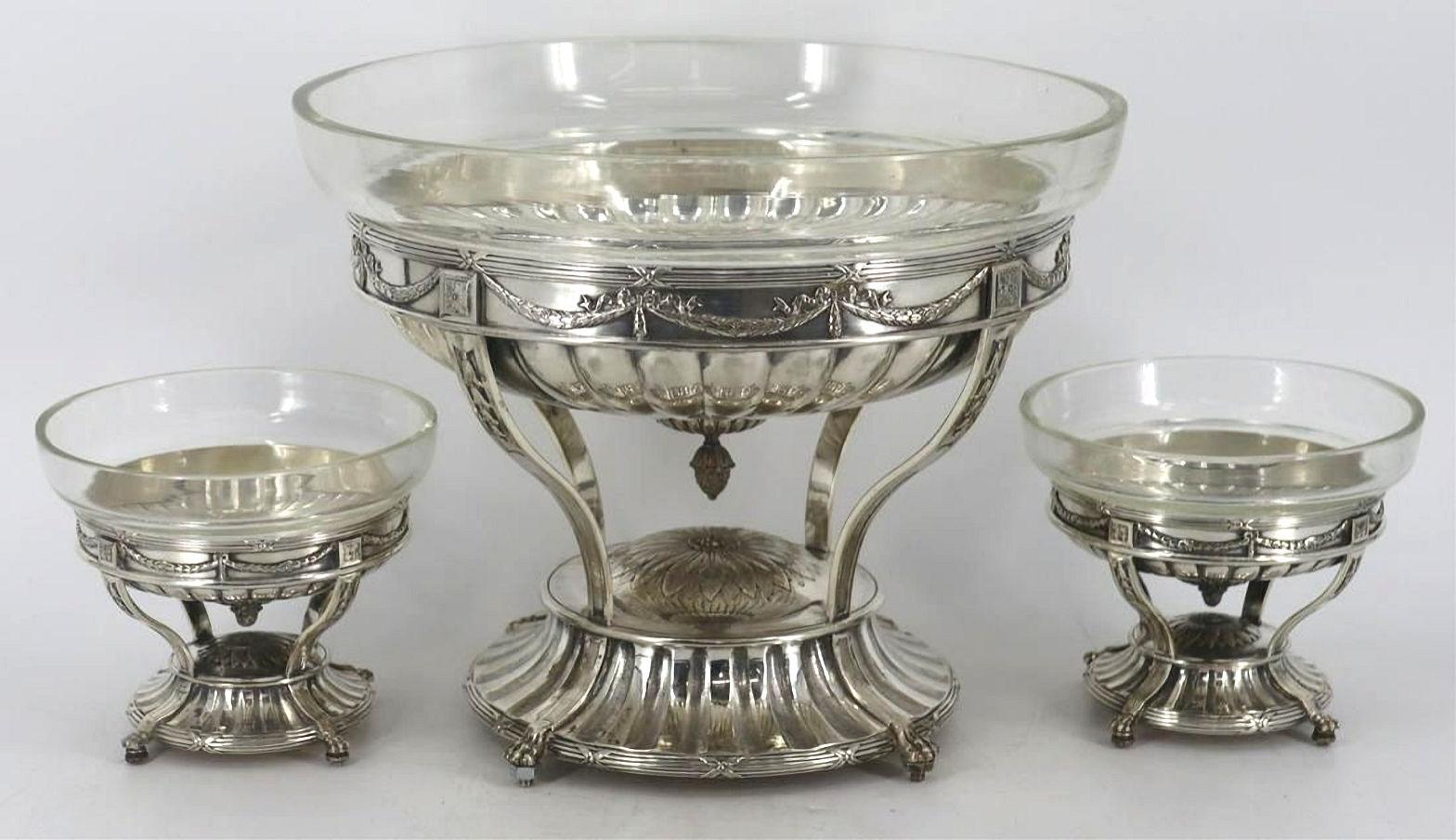 Bronze Elkington Silverplate and Glass Centerpiece For Sale