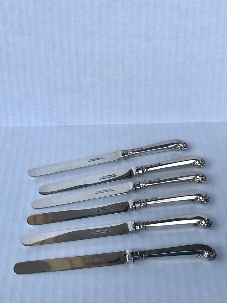Elkington Sterling Pistol Handled Dessert Knives, with Original Box For Sale at 1stDibs