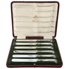 Used Elkington Sterling Pistol Handled Dessert Knives, with Original Box