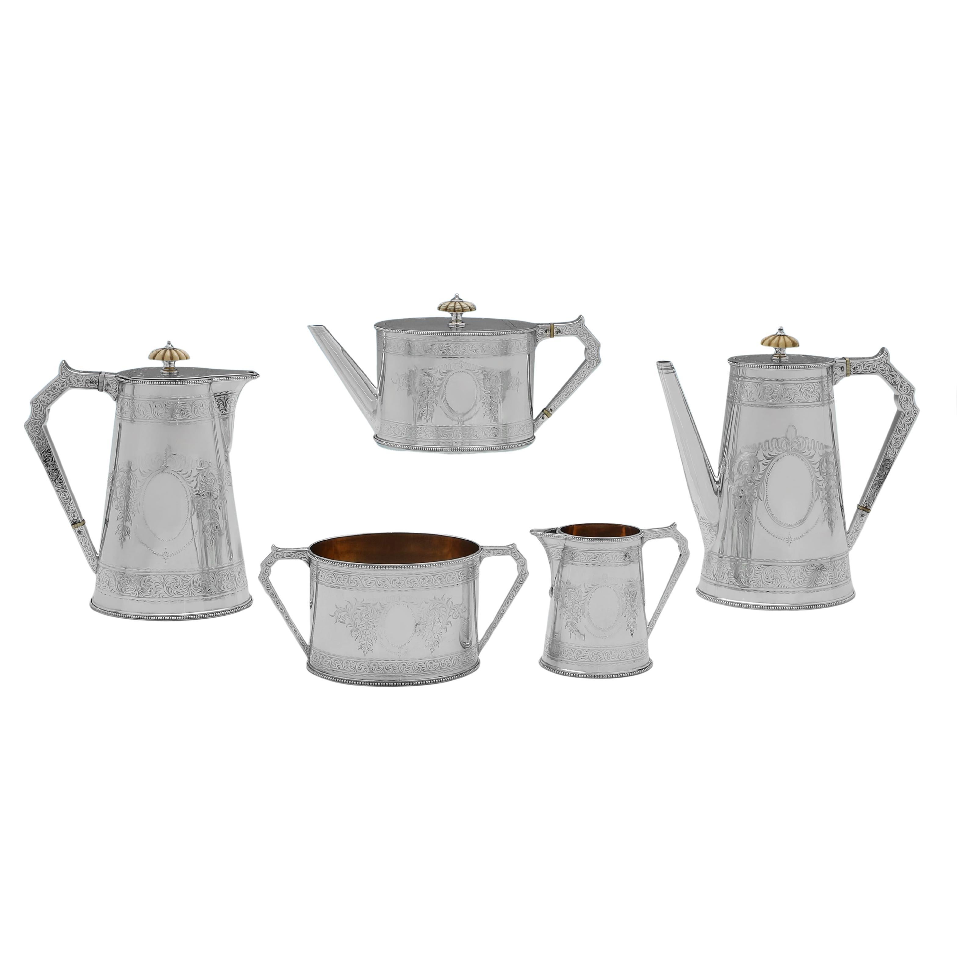 Elkington - Servizio da tè vittoriano in argento sterling realizzato nel 1875