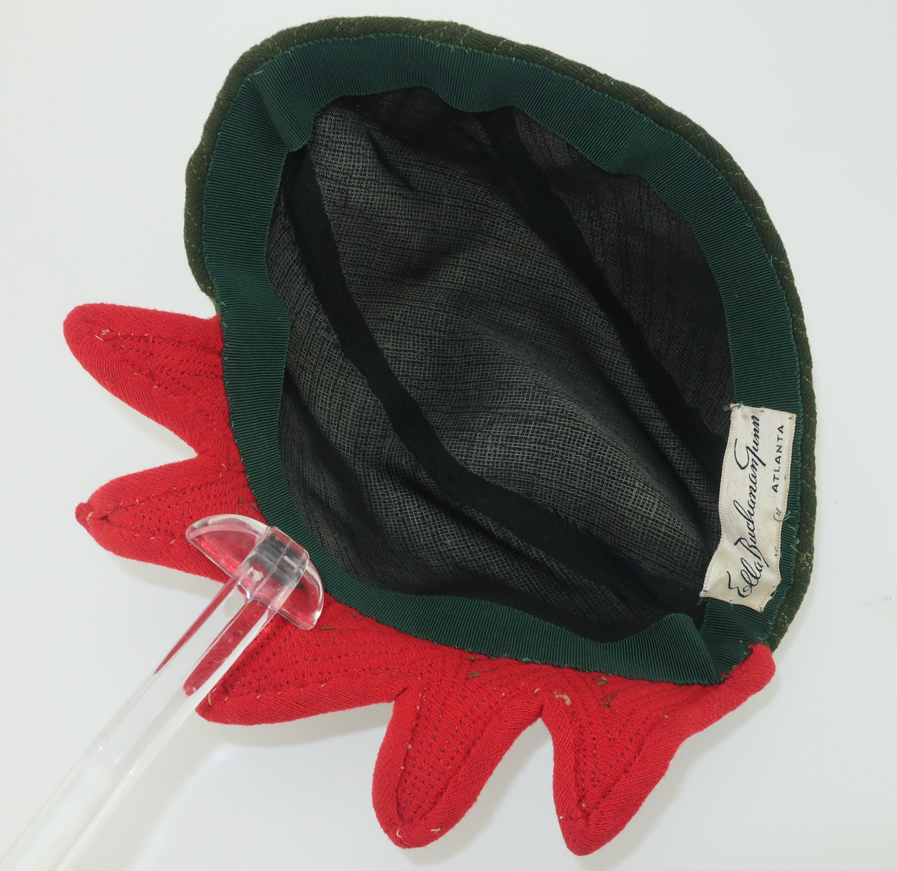 Ella Buchanan Gunn Army Green & Red Wool Cap Hat, 1940's 3