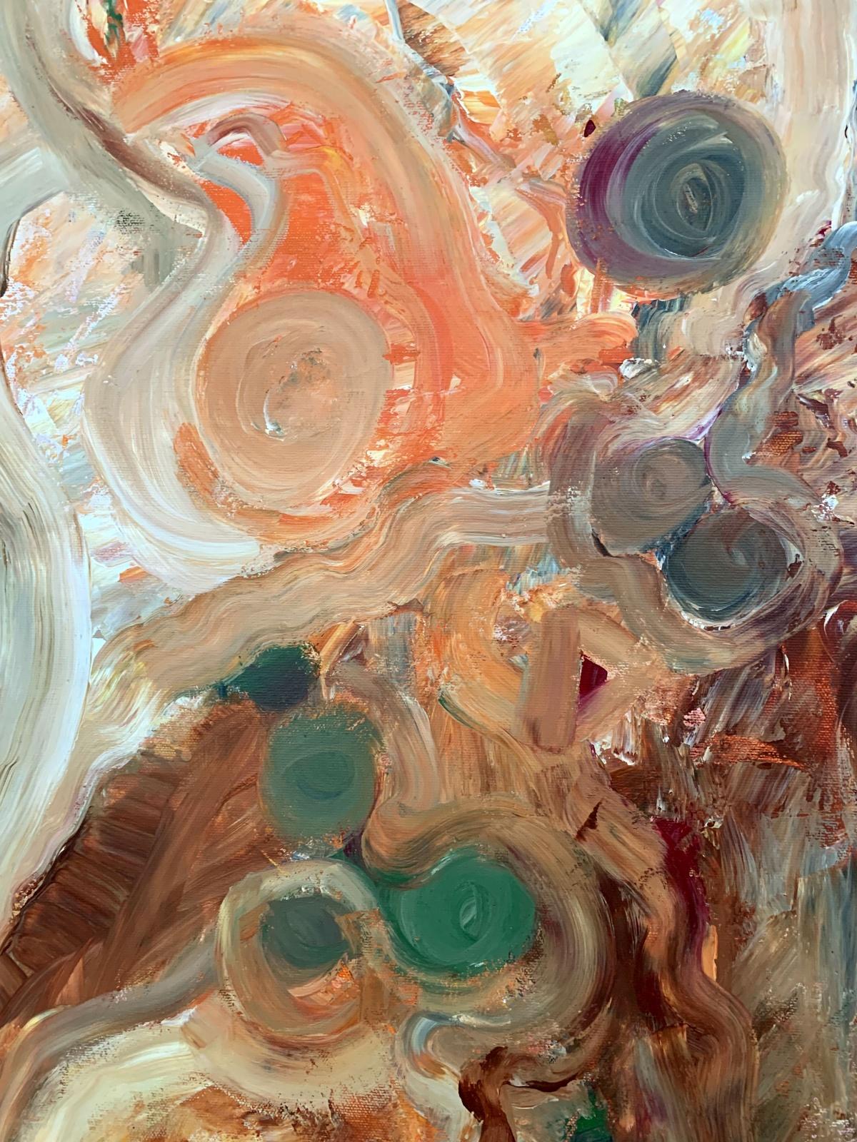 Vortice di energia. Pittura a olio contemporanea, astrazione, colorata - Abstract Painting Marrone di Ella Ellis