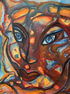Senza titolo - Pittura a olio contemporanea, Astrazione, Volto, Colorato