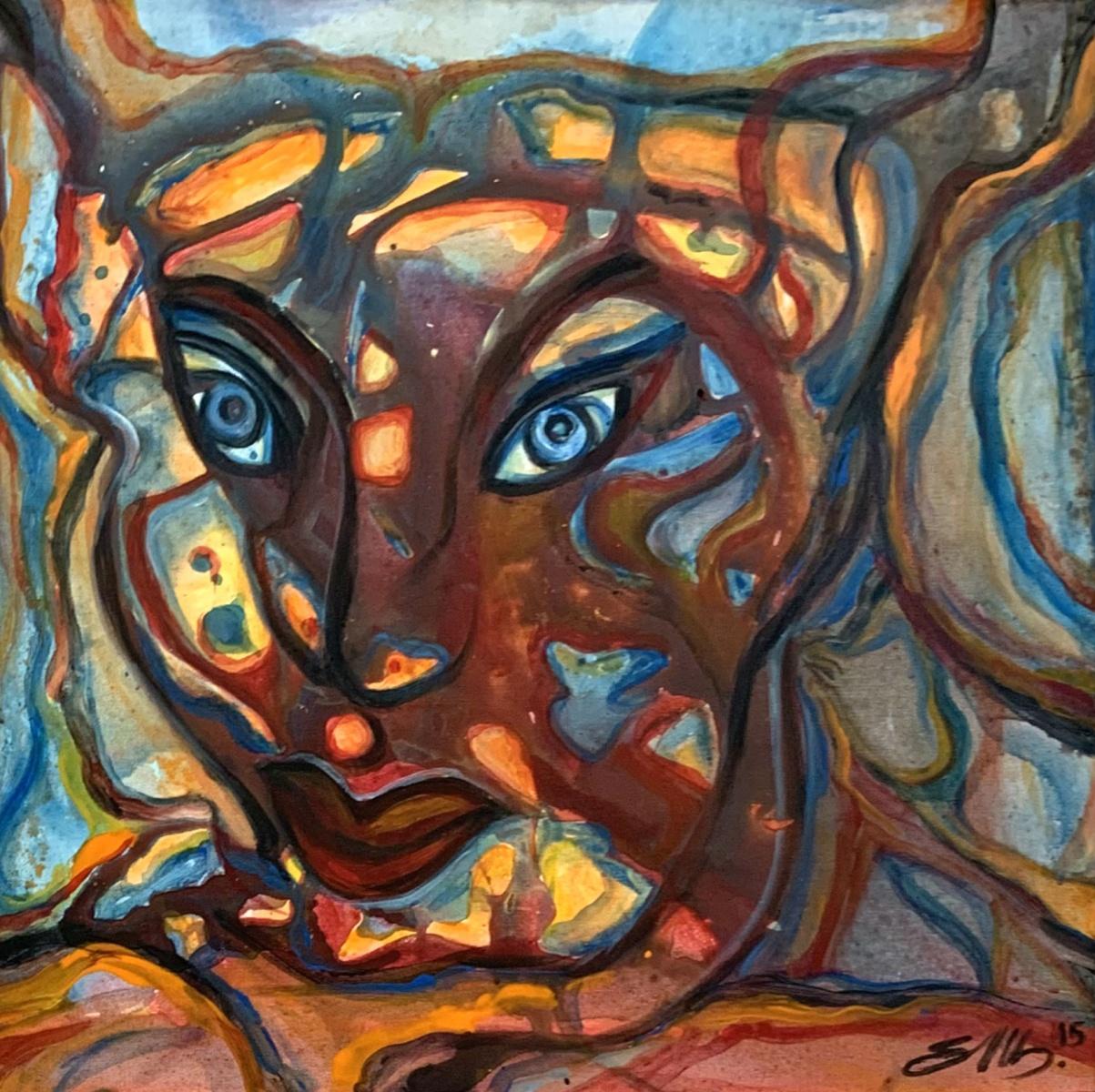 Ella Ellis Abstract Painting - Untitled - Contemporary Oil Painting, Abstraction, Face, Colorful