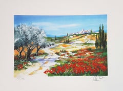 Vintage Flower Field (Champ Fleuri) Provence, landscapes, countryside art, Impressionist