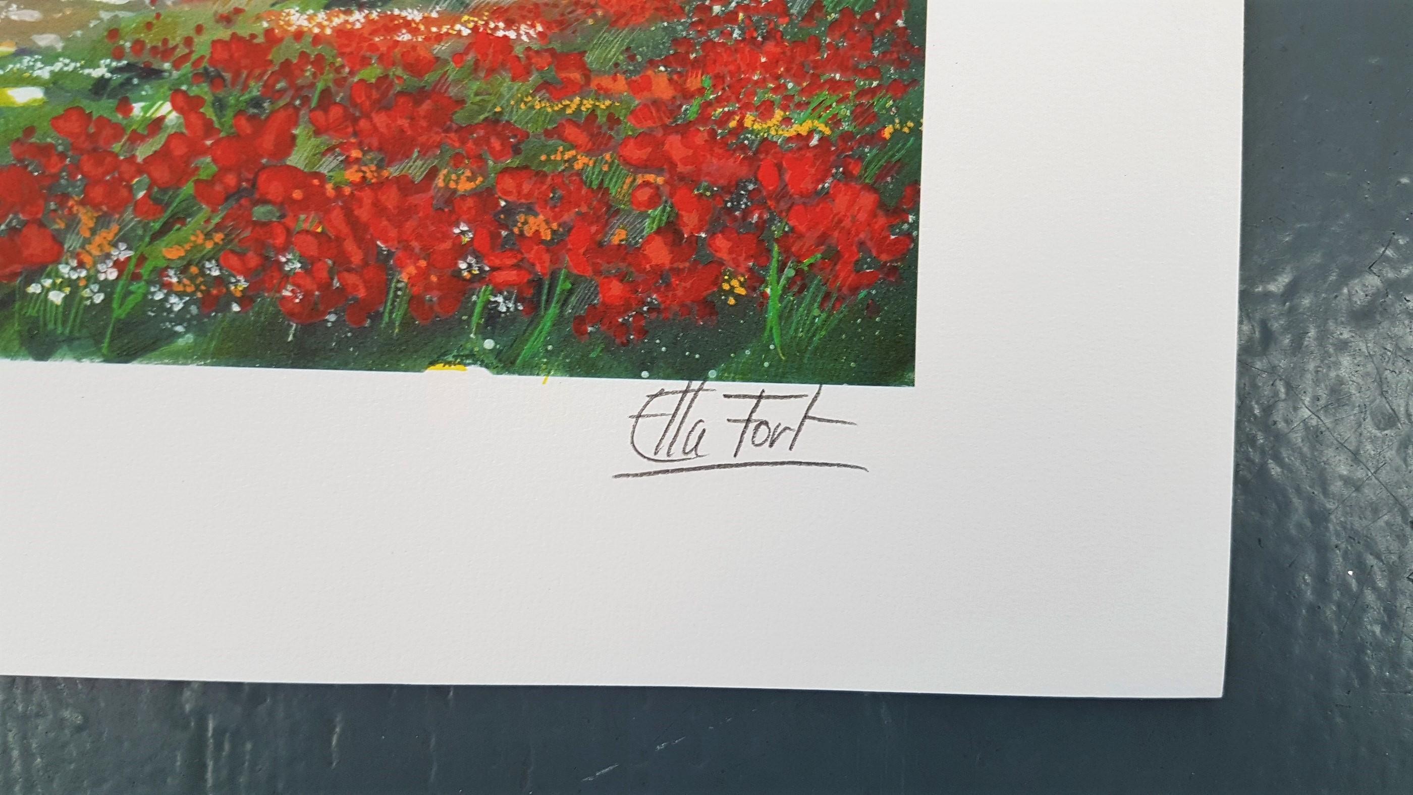 Campo de flores (ENMARCADO + ENVÍO GRATUITO A EE.UU.) (Provenza, paisajes, arte rural) - Print Contemporáneo de Ella Fort