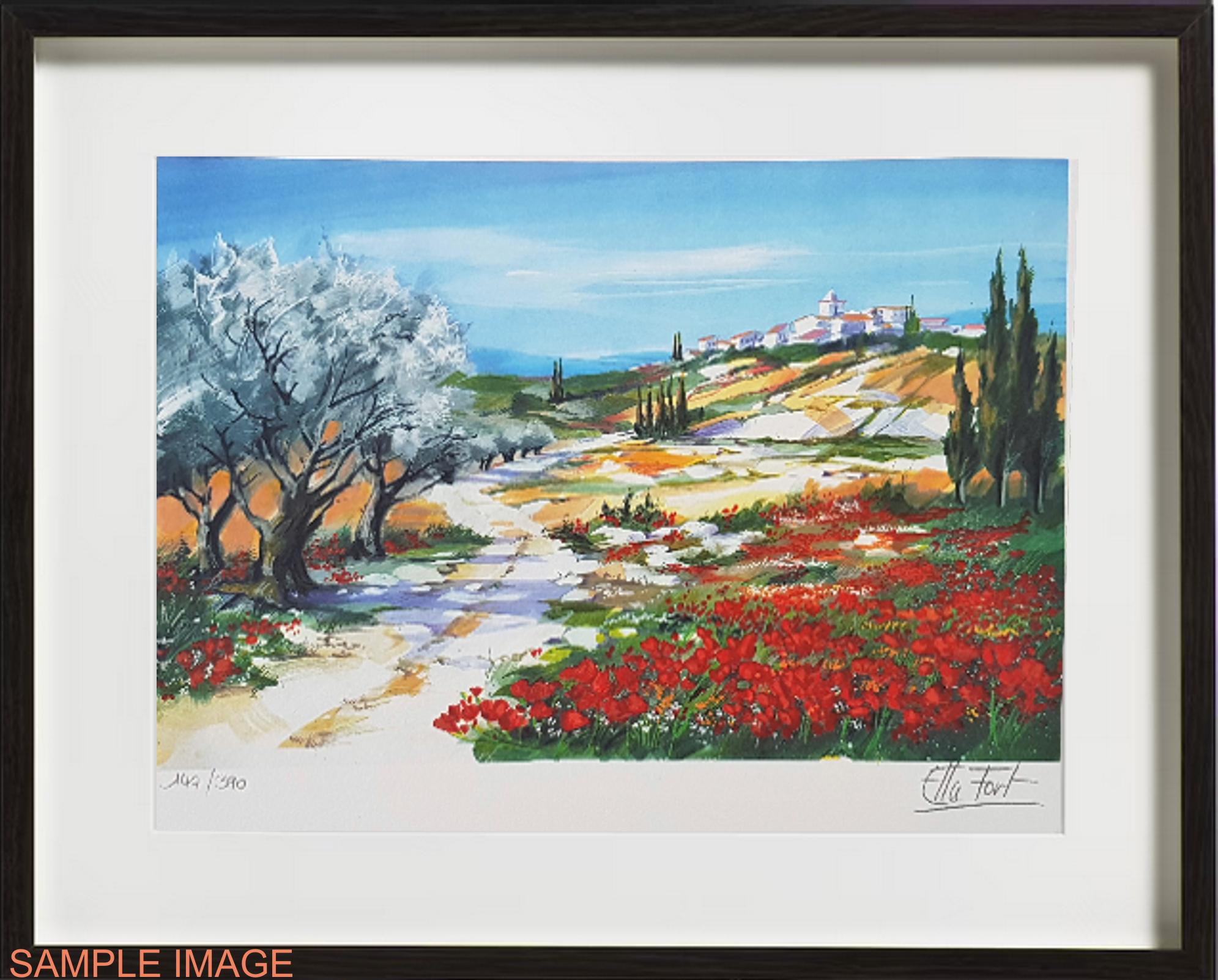 Ella Fort Landscape Print - Flower Field (FRAMED + FREE US SHIPPING) (Provence, landscapes, countryside art)