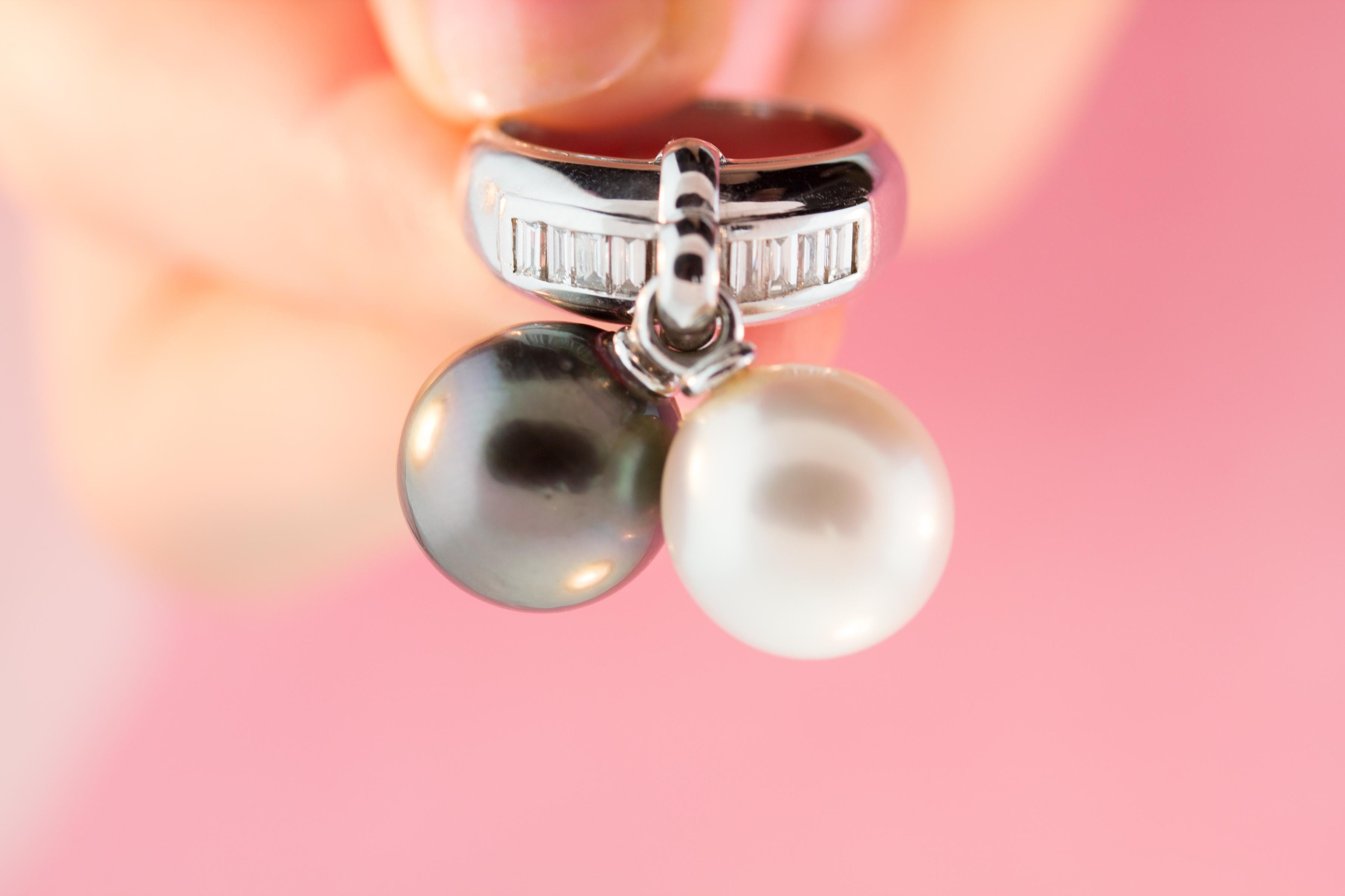 Artist Ella Gafter 12mm Pearl Diamond Ring  For Sale