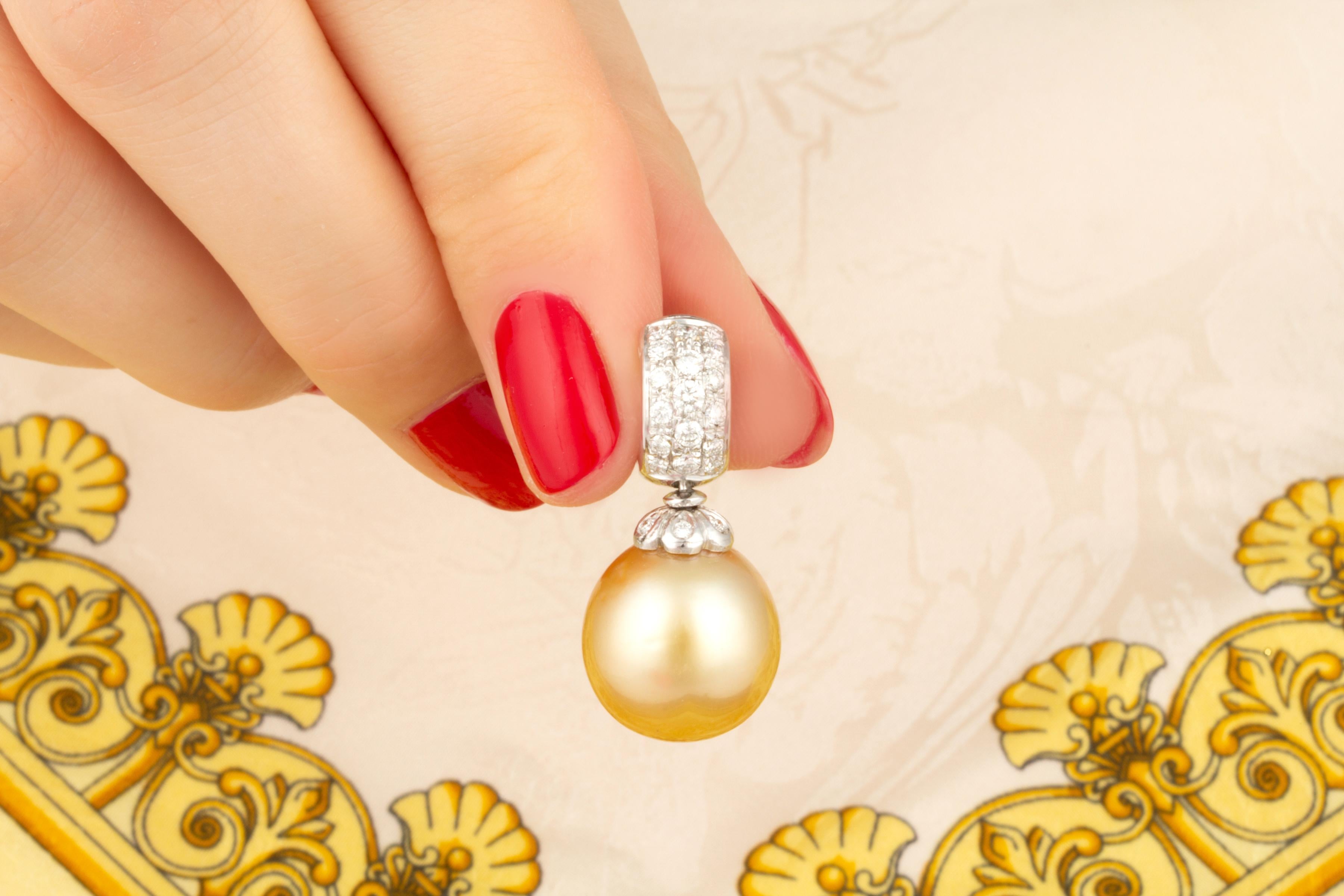Ella Gafter 14.5mm Golden Pearl Diamond Earrings For Sale 1
