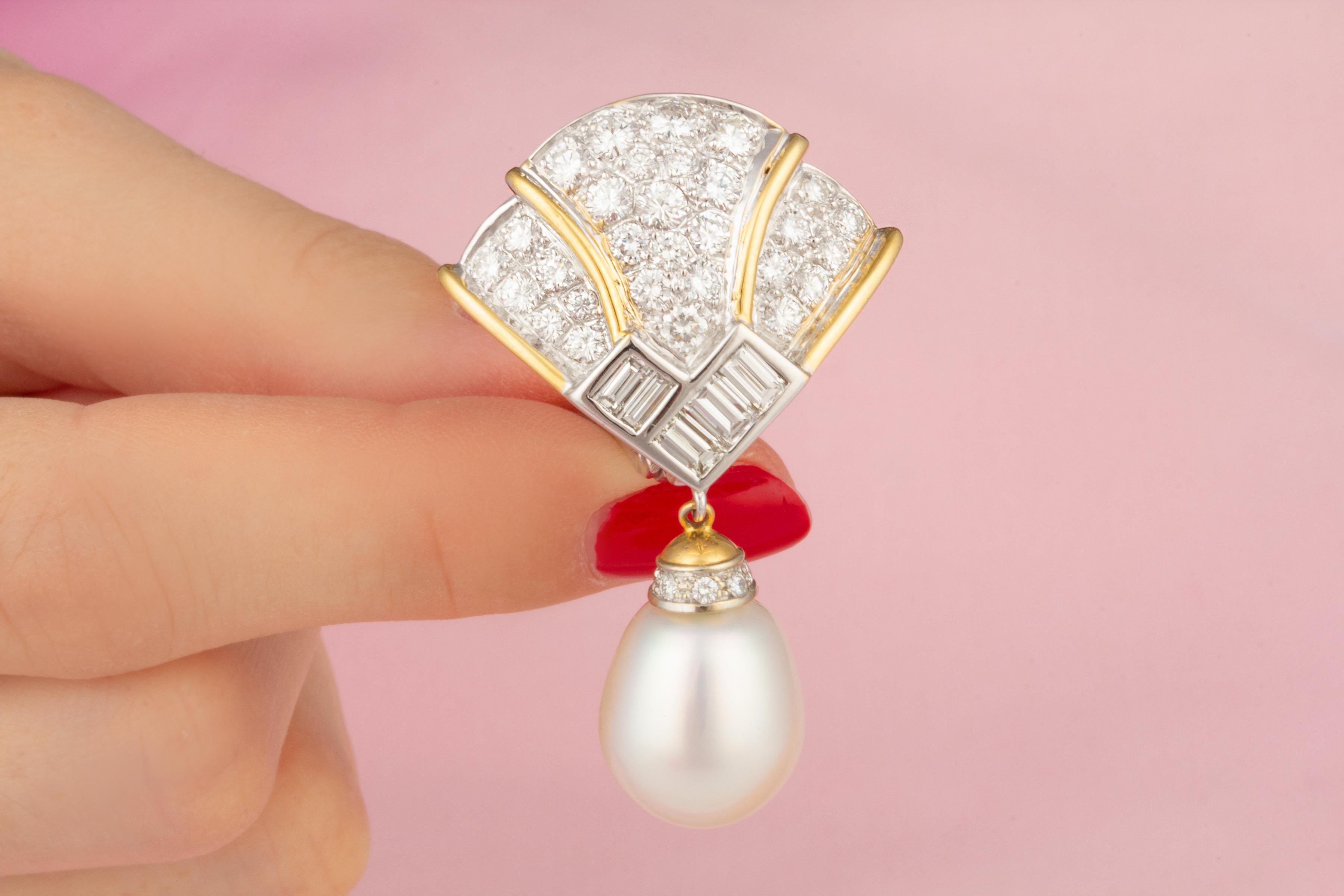 Ella Gafter 14.5mm South Sea Pearl Diamond Earrings For Sale 2
