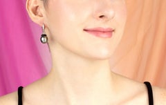 Black Tahitian Pearl 14mm Drop Earrings Crystal Onyx Design by Ella Gafter