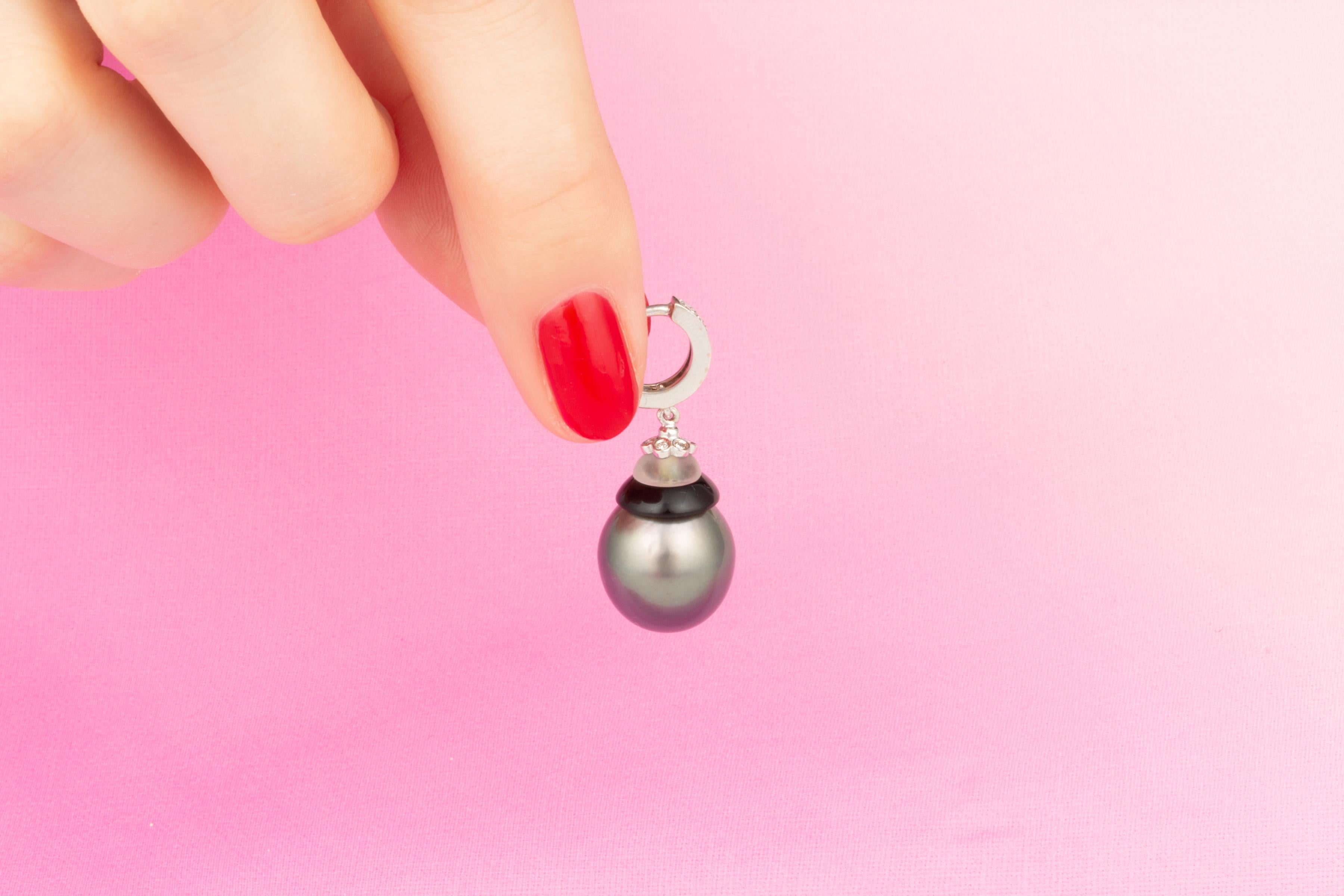 Ella Gafter 14mm Schwarze Tahiti-Perlen-Diamant-Ohrringe im Zustand „Neu“ im Angebot in New York, NY