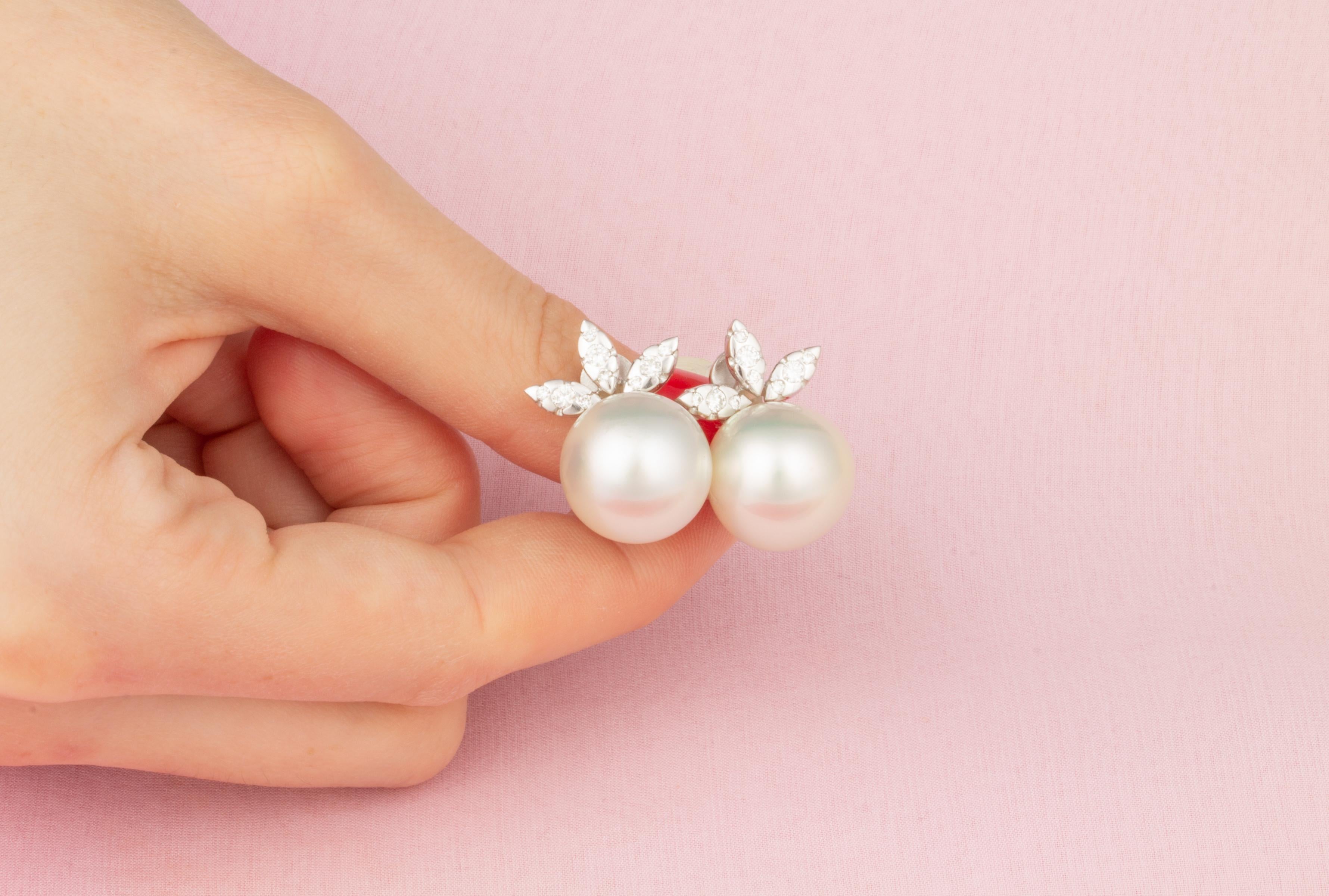 Taglio brillante Orecchini di diamanti con perle dei mari del sud 15,5 mm Design/One di Ella Gafter in vendita