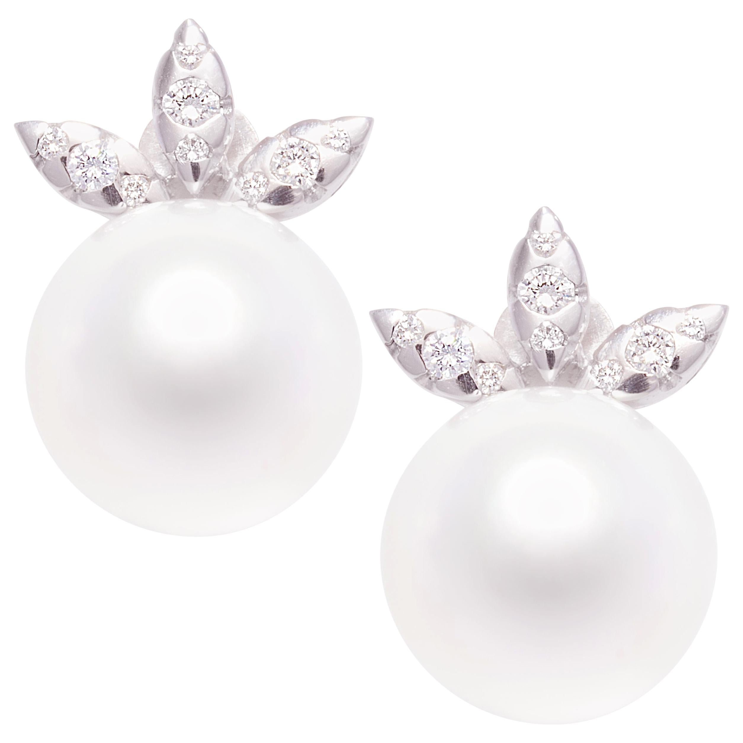 South Sea Pearl Diamond Earrings 15.5mm Design by Ella Gafter