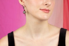 Black Tahitian Pearl Ruby Crystal Drop Earrings Hoop Design by Ella Gafter