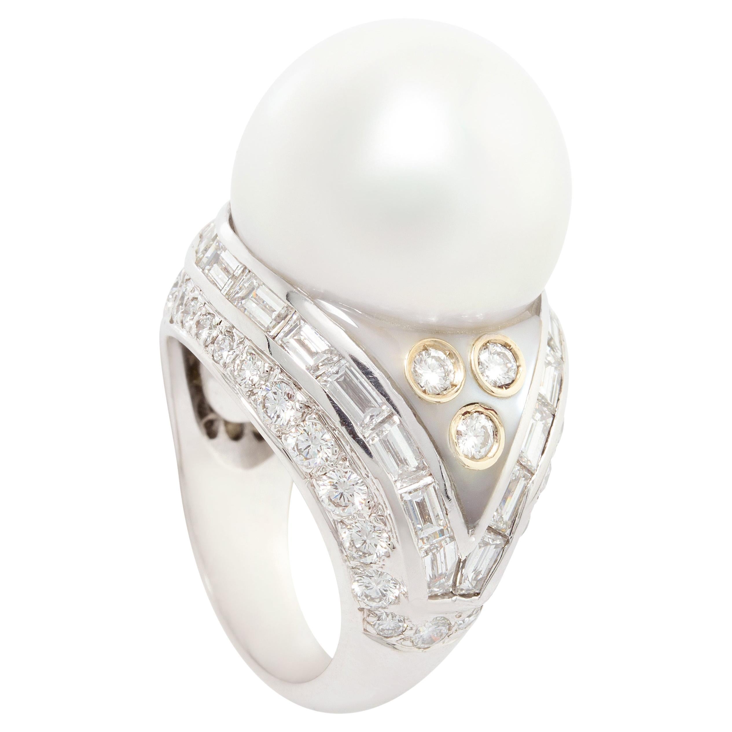 Ella Gafter 16.5mm Pearl Diamond Ring For Sale