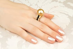 Golden Pearl 16mm Diamond Onyx Ring Design by Ella Gafter