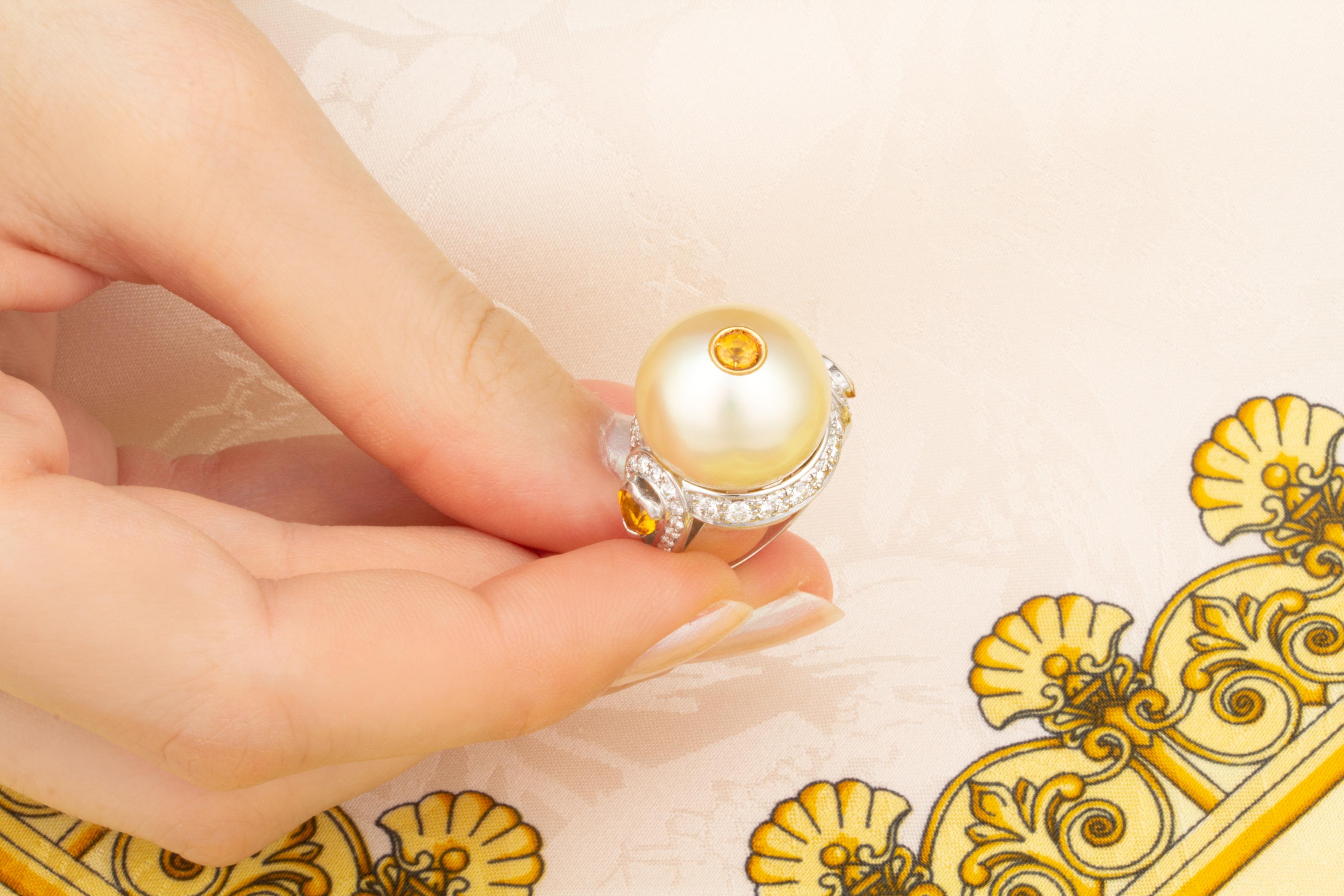 Ella Gafter 16mm Goldener Perlen-Diamant- Saphir-Ring  im Angebot 4