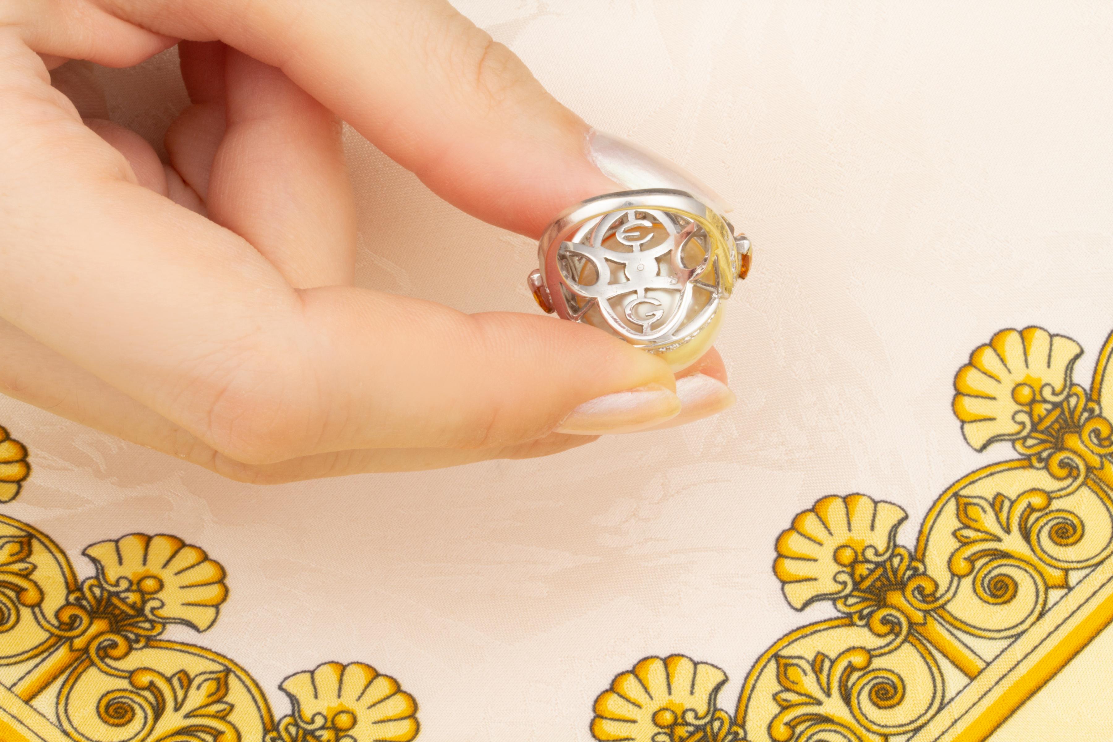 Ella Gafter 16mm Goldener Perlen-Diamant- Saphir-Ring  im Angebot 5