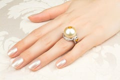 Golden Pearl And Diamond Ring Yellow Sapphire Accent Design by Ella Gafter