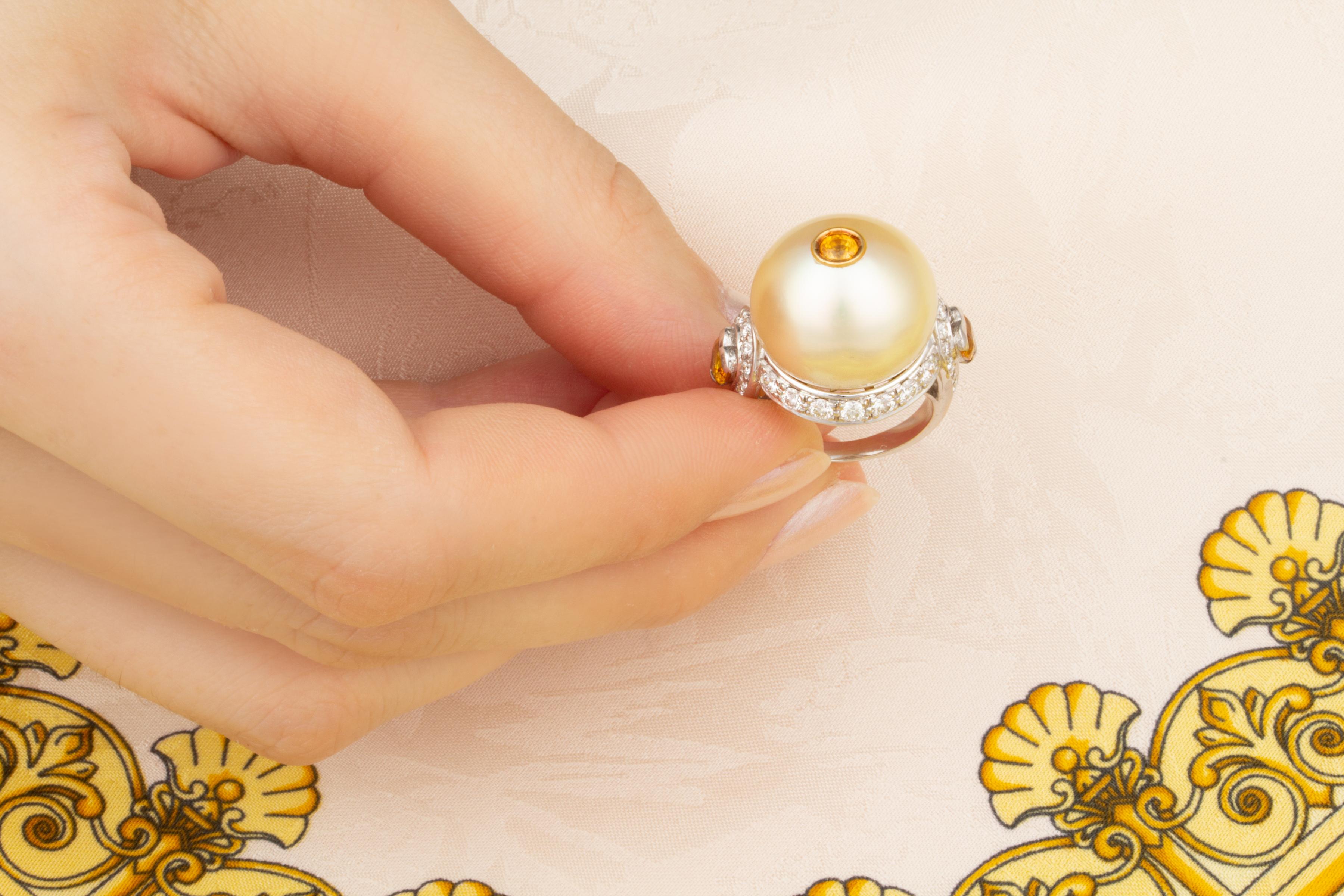 Ella Gafter 16mm Goldener Perlen-Diamant- Saphir-Ring  im Angebot 1