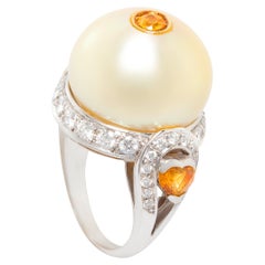 Ella Gafter 16mm Golden Pearl Diamond Sapphire Ring 