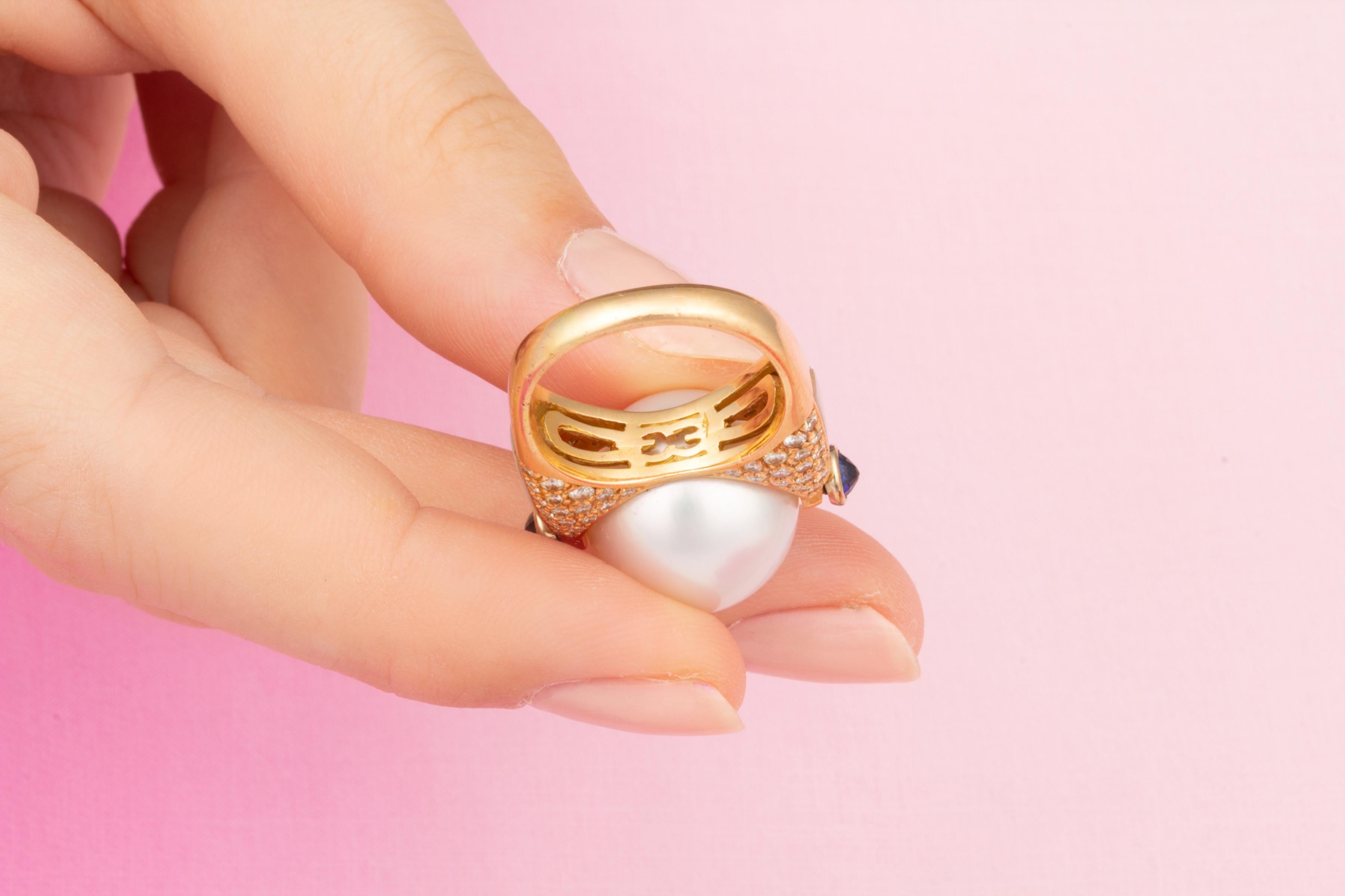 Ella Gafter 16 mm Ring aus Roségold mit Perlen und Diamanten  im Angebot 2