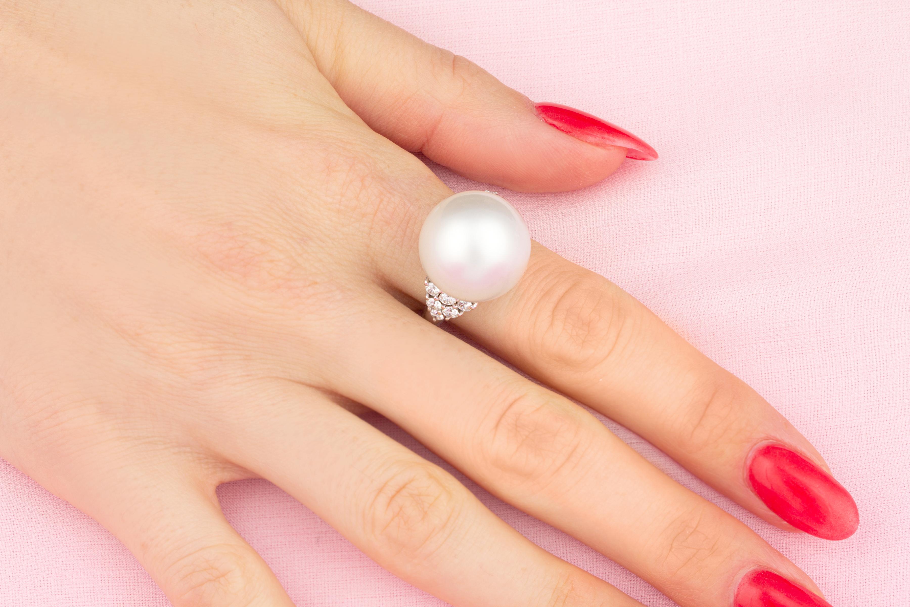 Ella Gafter 16mm South Sea Pearl and Diamond Ring For Sale 1