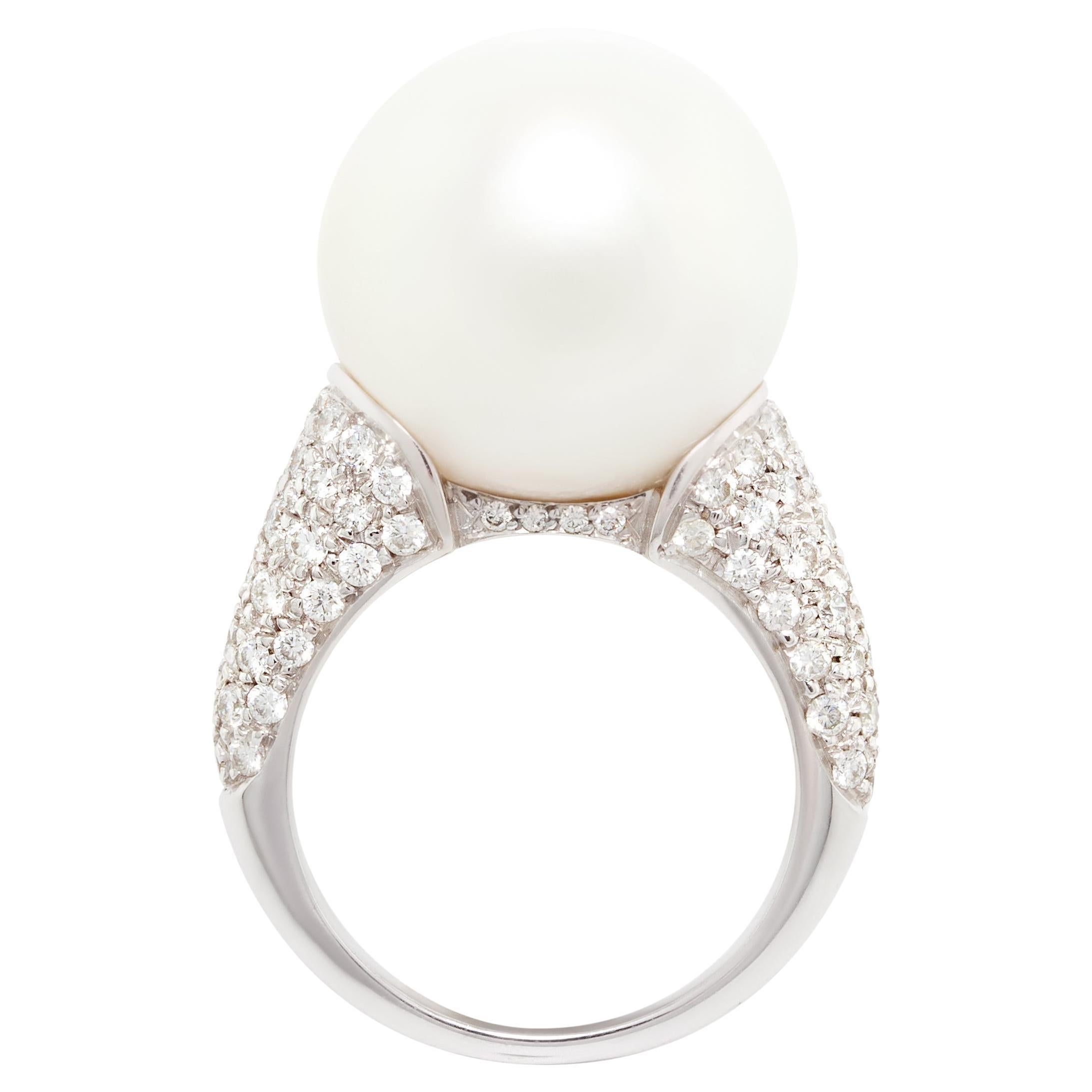 Ella Gafter 16mm South Sea Pearl Diamond Cocktail Ring For Sale