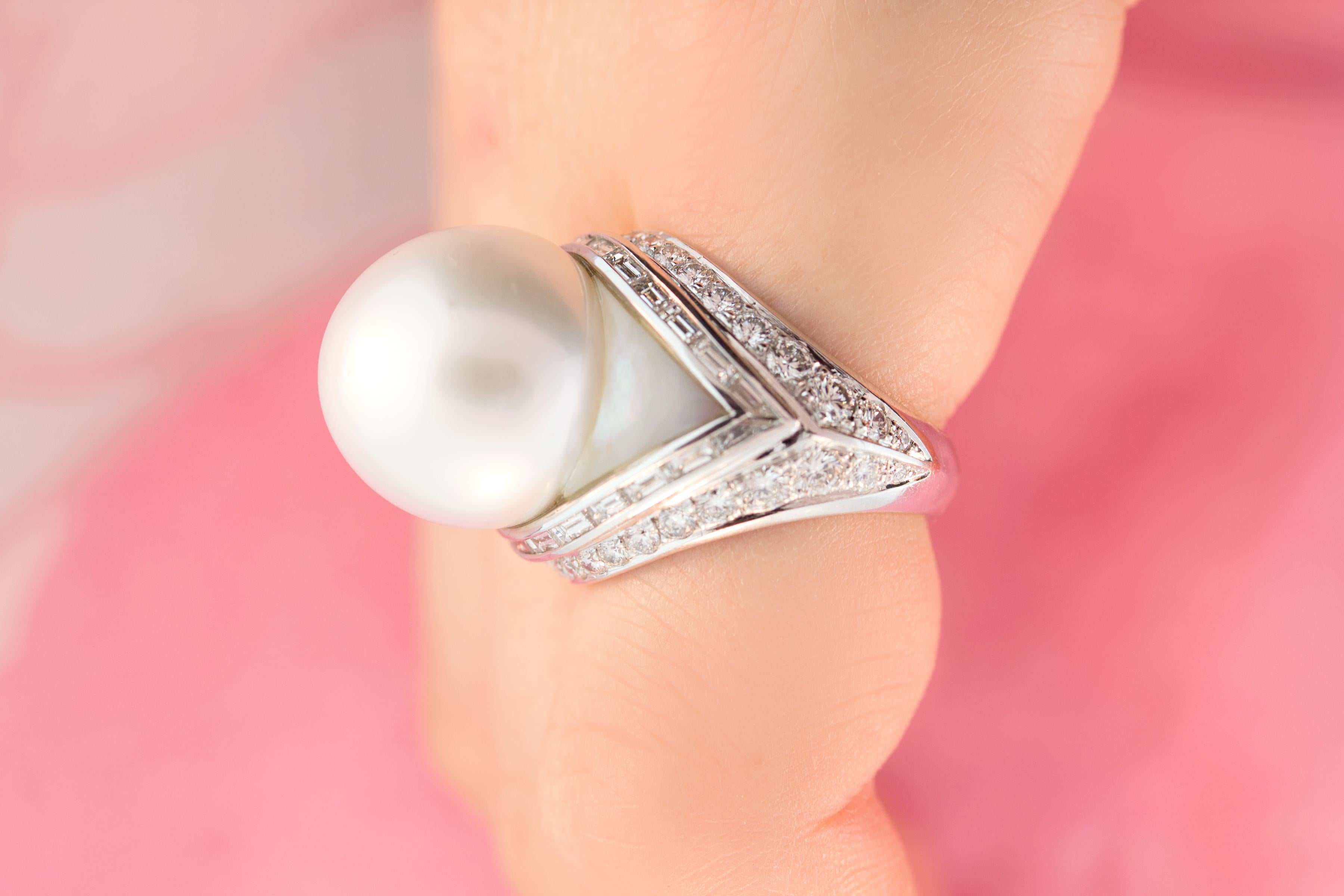 pearl ring with diamond band