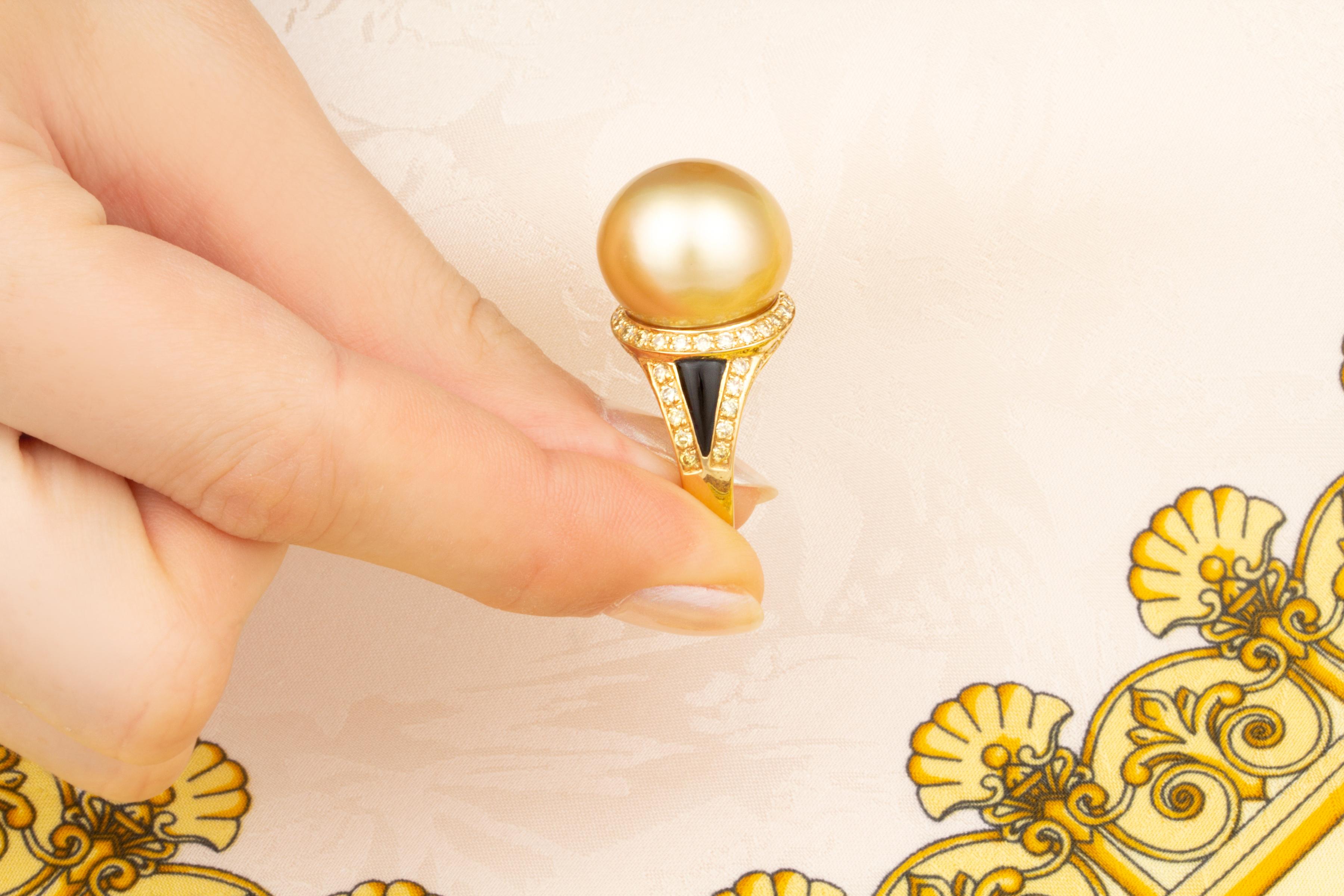 Ella Gafter 17mm Golden Pearl Diamond Ring  For Sale 1