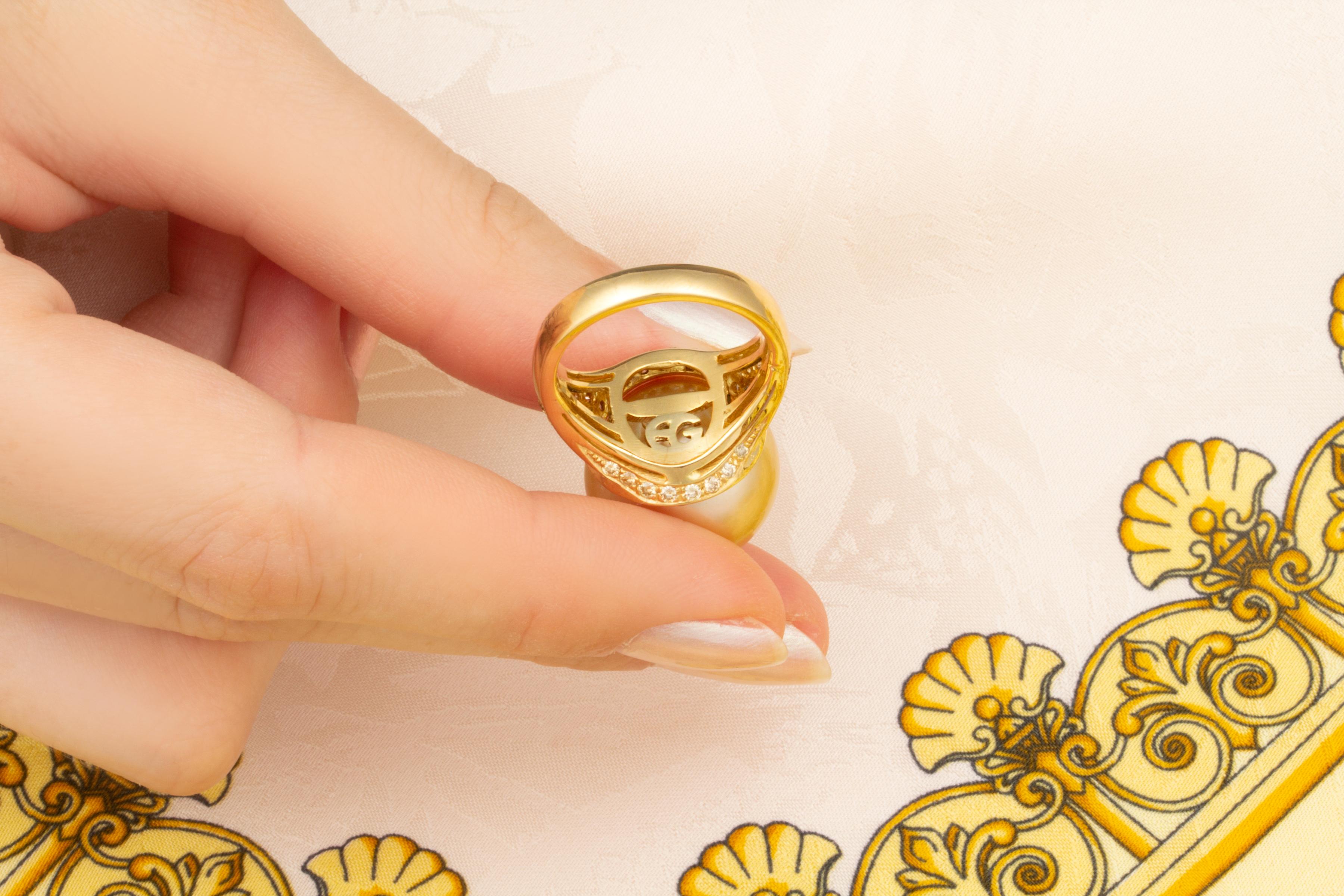 Ella Gafter 17mm Golden Pearl Diamond Ring  For Sale 3