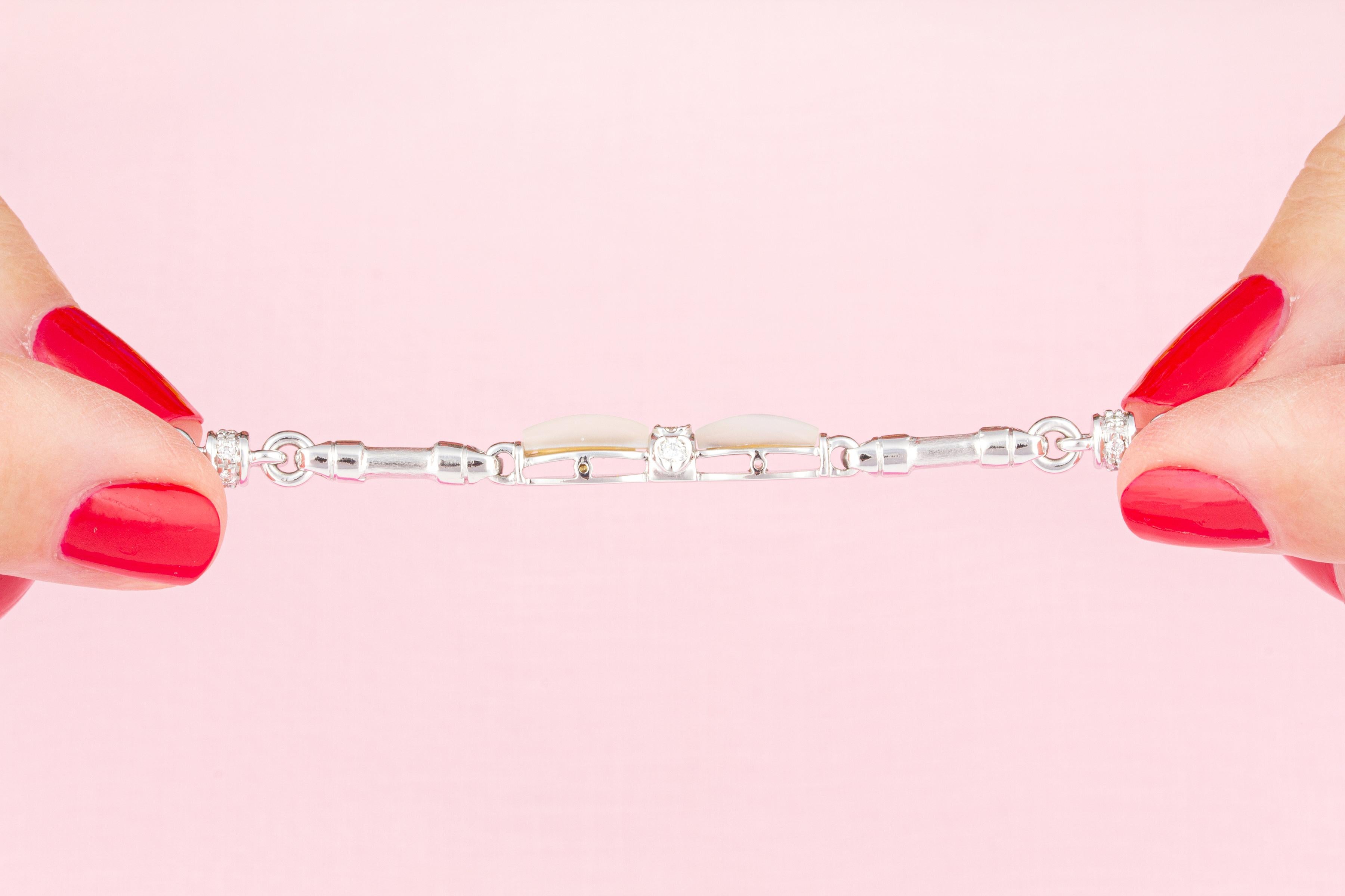 Men's Bow Pendant Necklace with Diamonds and 17mm Pearl Design by Ella Gafter For Sale