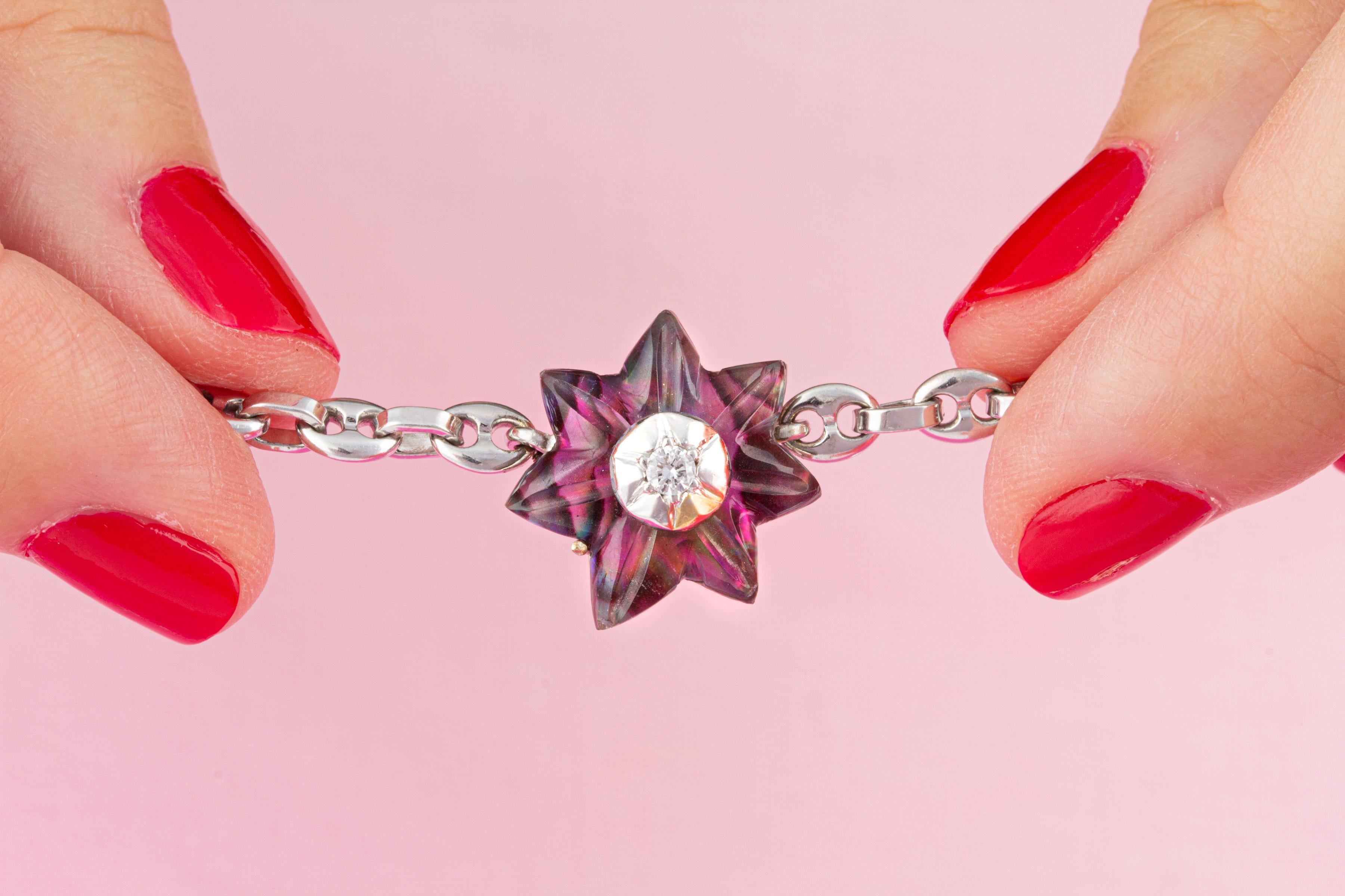 Ella Gafter 17mm Pearl Diamond Flower Necklace For Sale 1