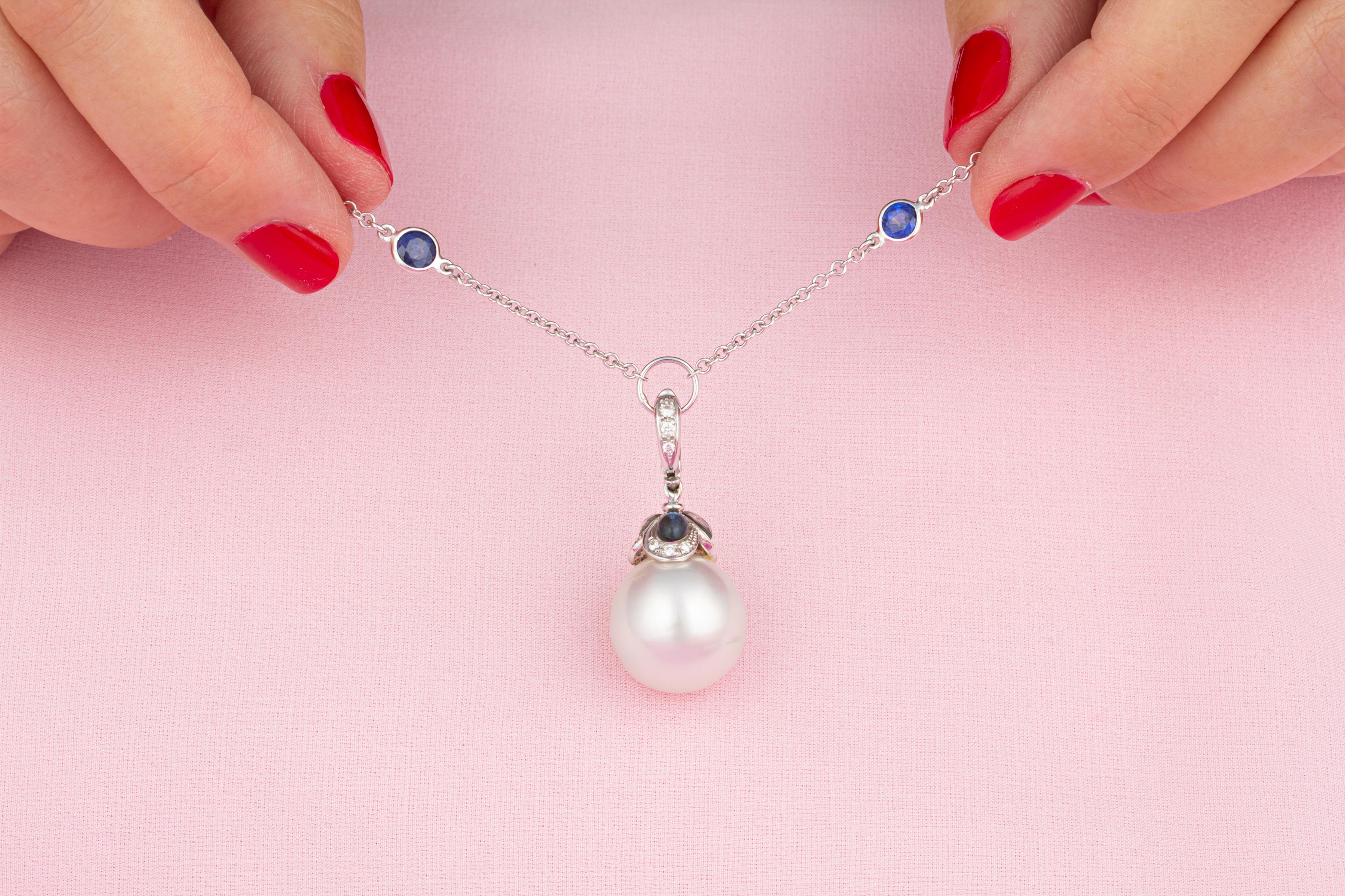 Contemporary Ella Gafter Pearl Diamond Necklace For Sale