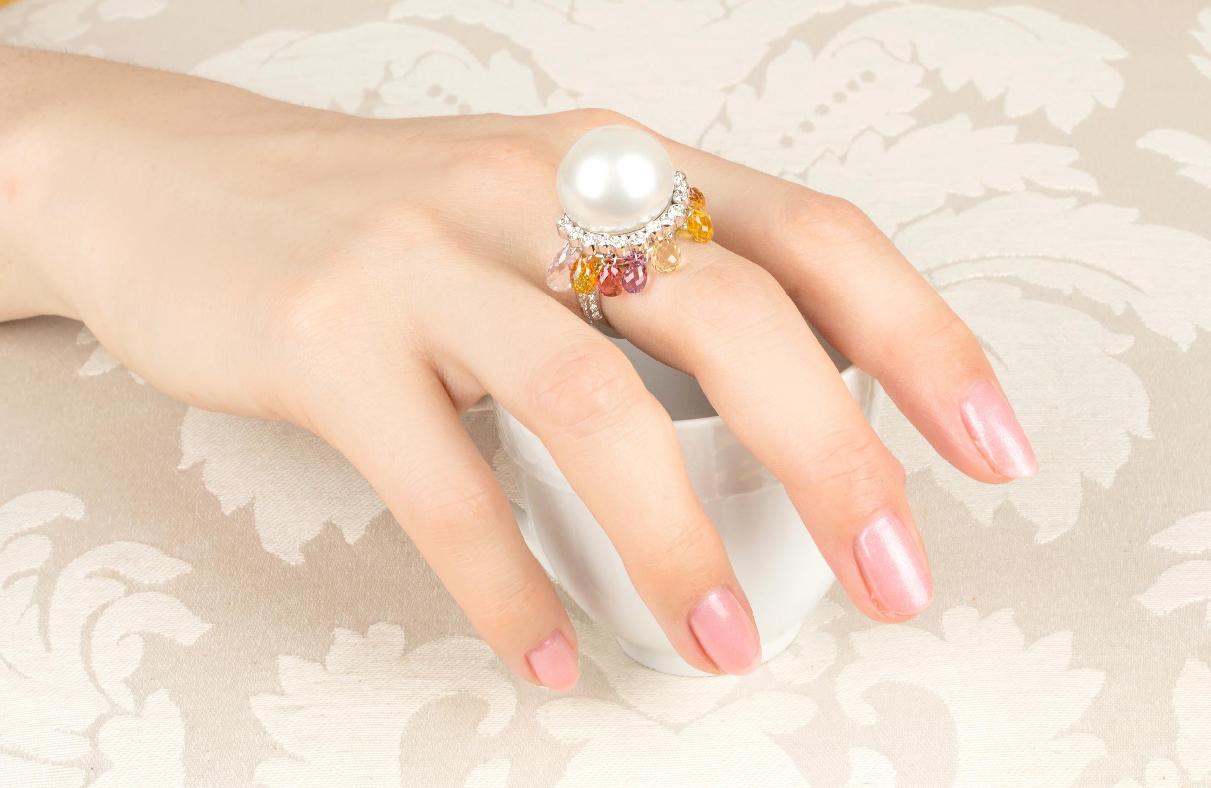 Artist Ella Gafter 17mm South Sea Pearl Diamond Cocktail Ring  For Sale