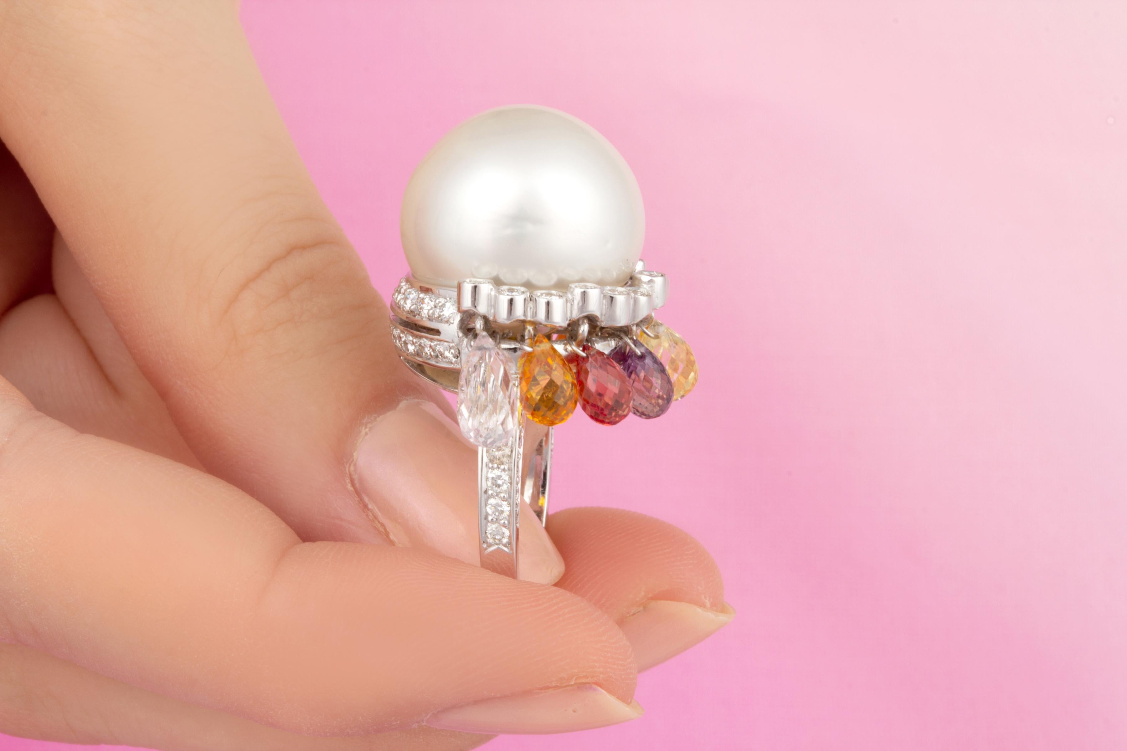 Ella Gafter 17mm South Sea Pearl Diamond Cocktail Ring  In New Condition For Sale In New York, NY
