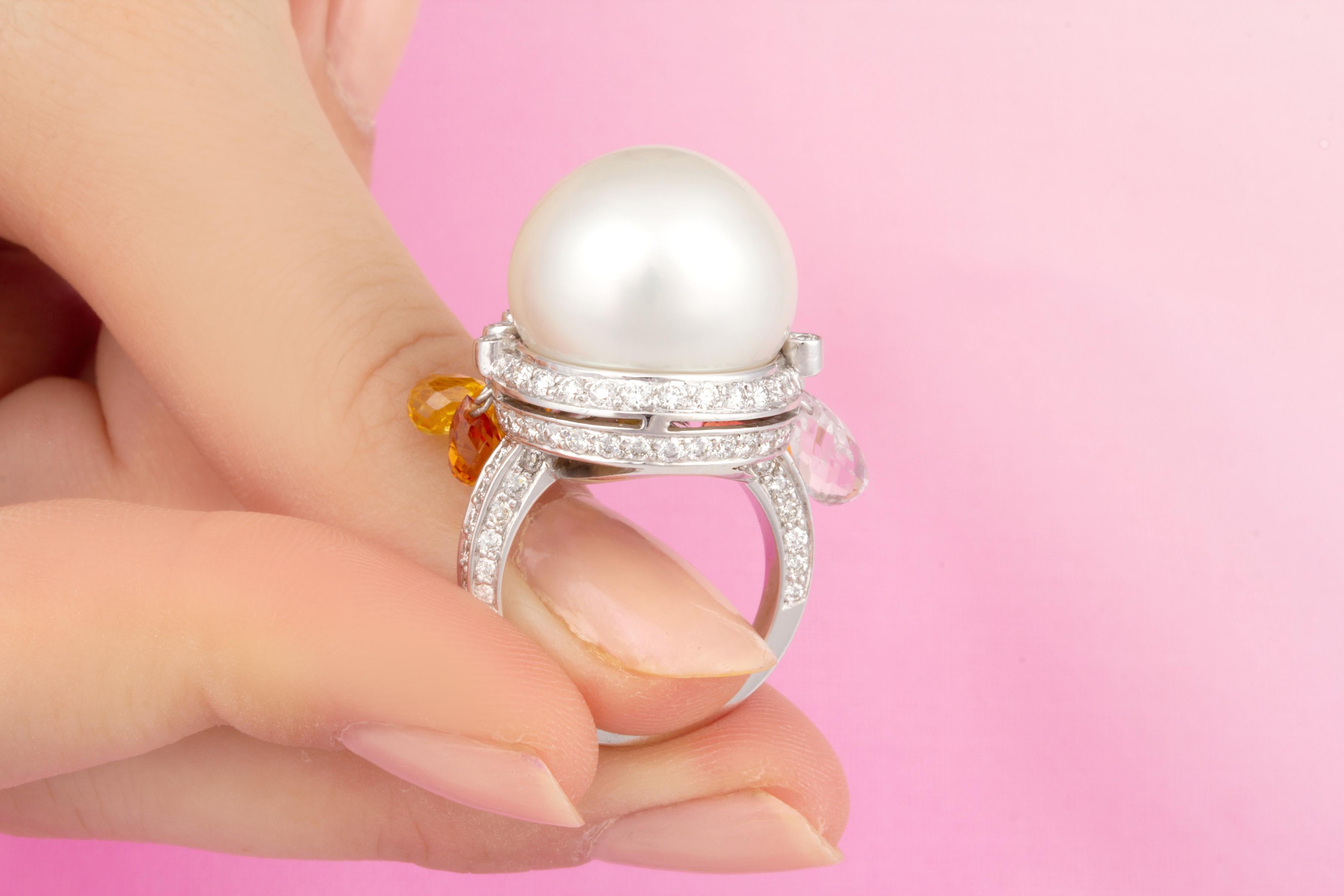 Women's Ella Gafter 17mm South Sea Pearl Diamond Cocktail Ring  For Sale