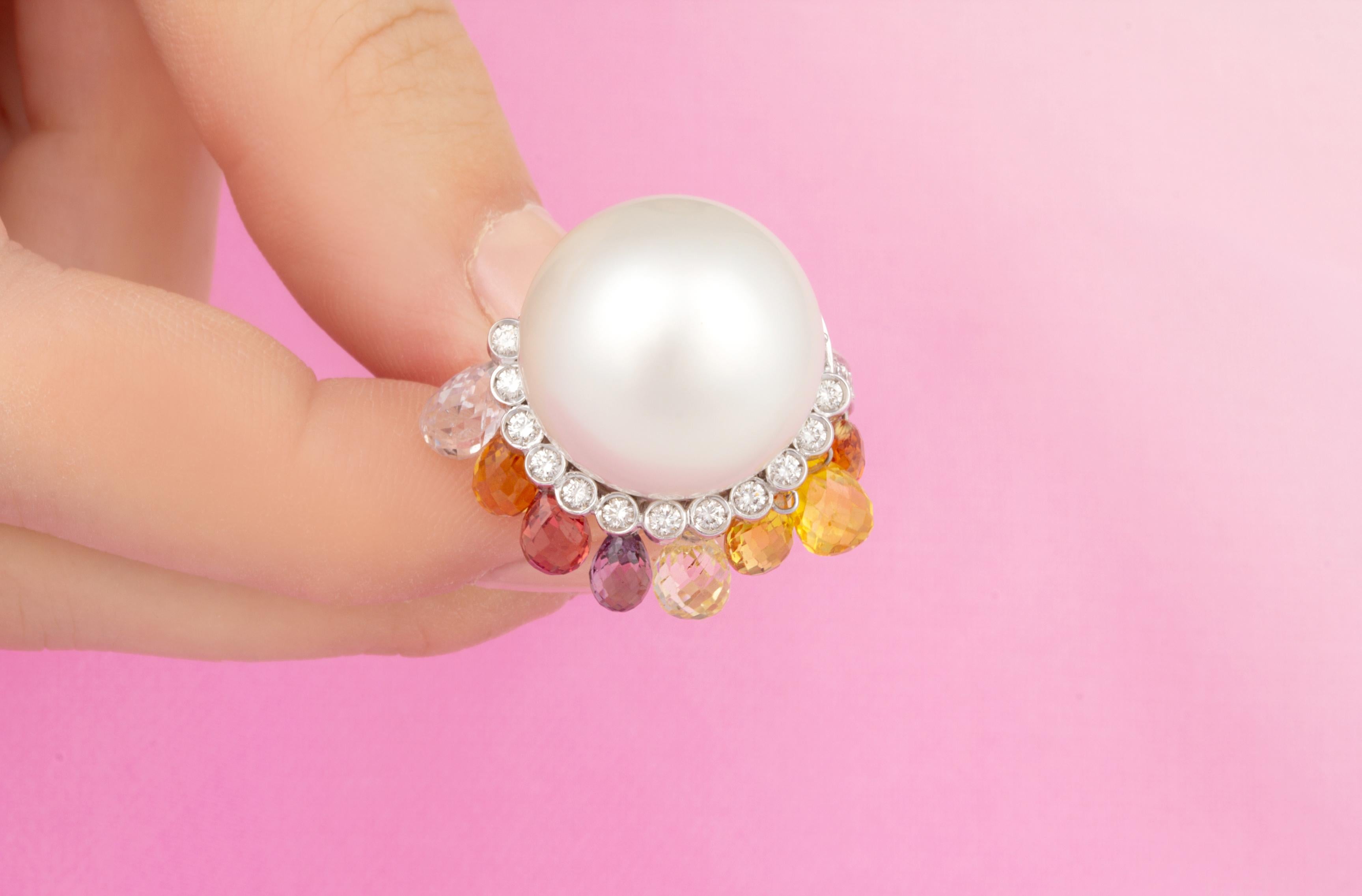 Ella Gafter 17mm South Sea Pearl Diamond Cocktail Ring  For Sale 1
